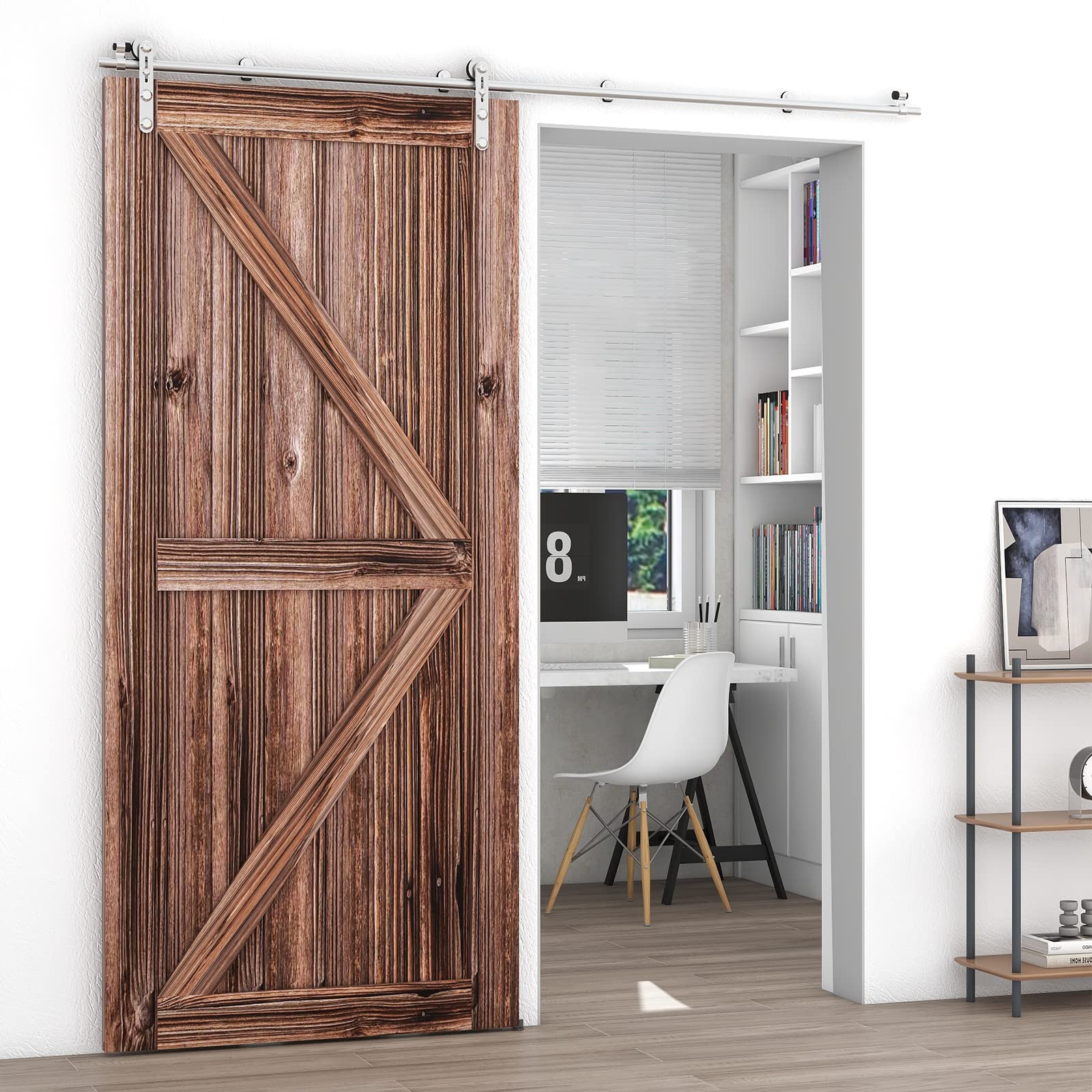 TSMST 9.6FT Heavy Duty Stainless Steel Sliding Barn Door Hardware Kit - Smooth & Quiet I-Style Track for Single Wood Doors | Perfect for Bedrooms, Closets & Farmhouse Style Homes
