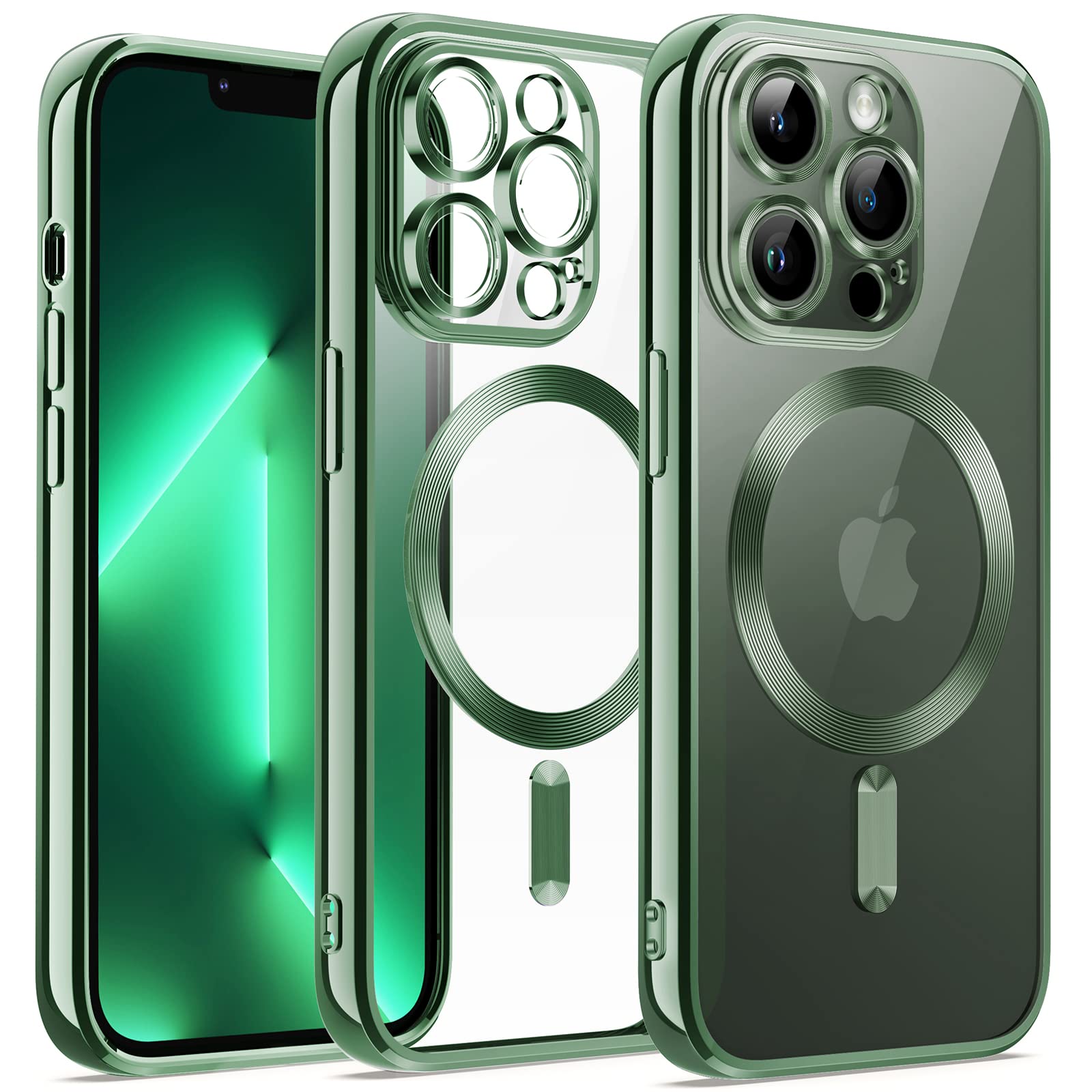 JETech Soft Clear Case for iPhone 13 Pro Max 6.7-Inch - Shockproof TPU Phone Cover with Full Camera Protection & MagSafe Wireless Charging Compatibility (Green) - Perfect for Daily Use, Travel, and Outdoor Activities