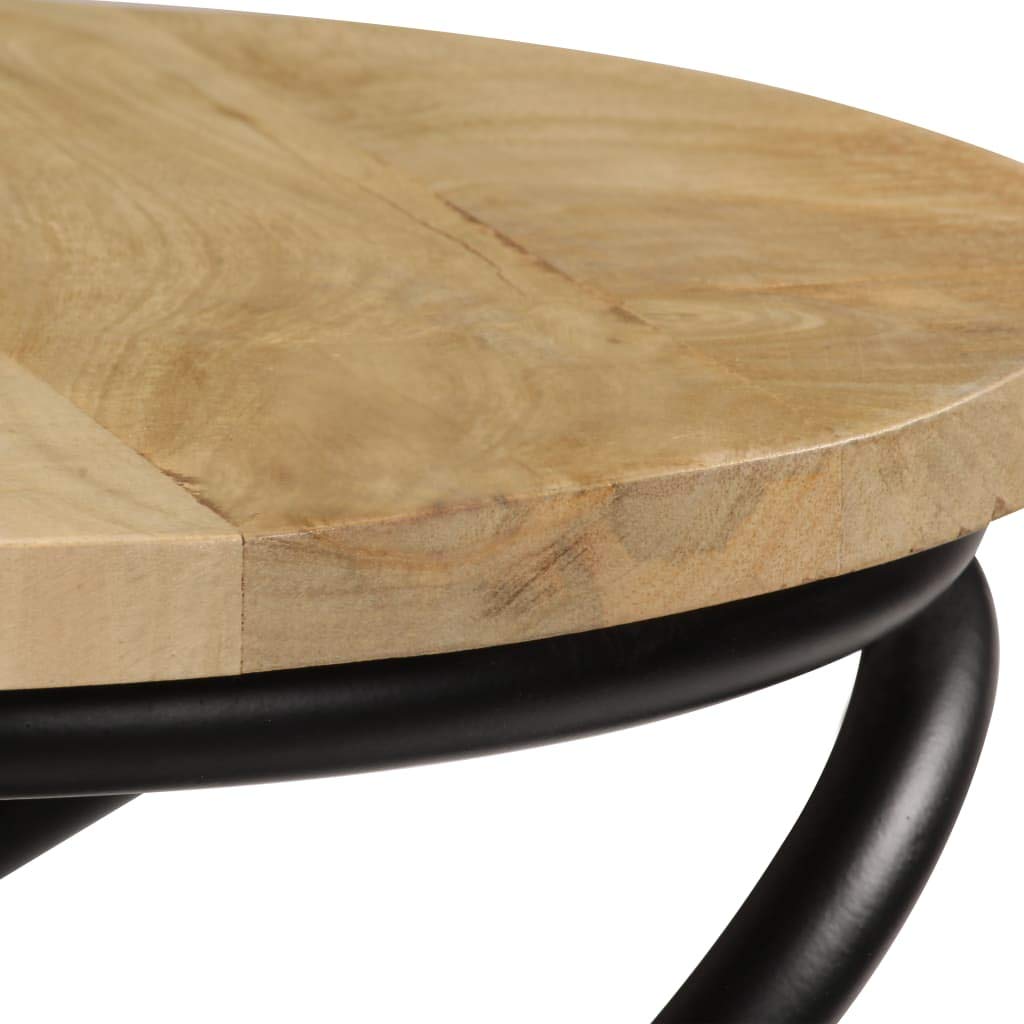Round Side Table - Solid Mango Wood Sofa Couch Table, 15.7