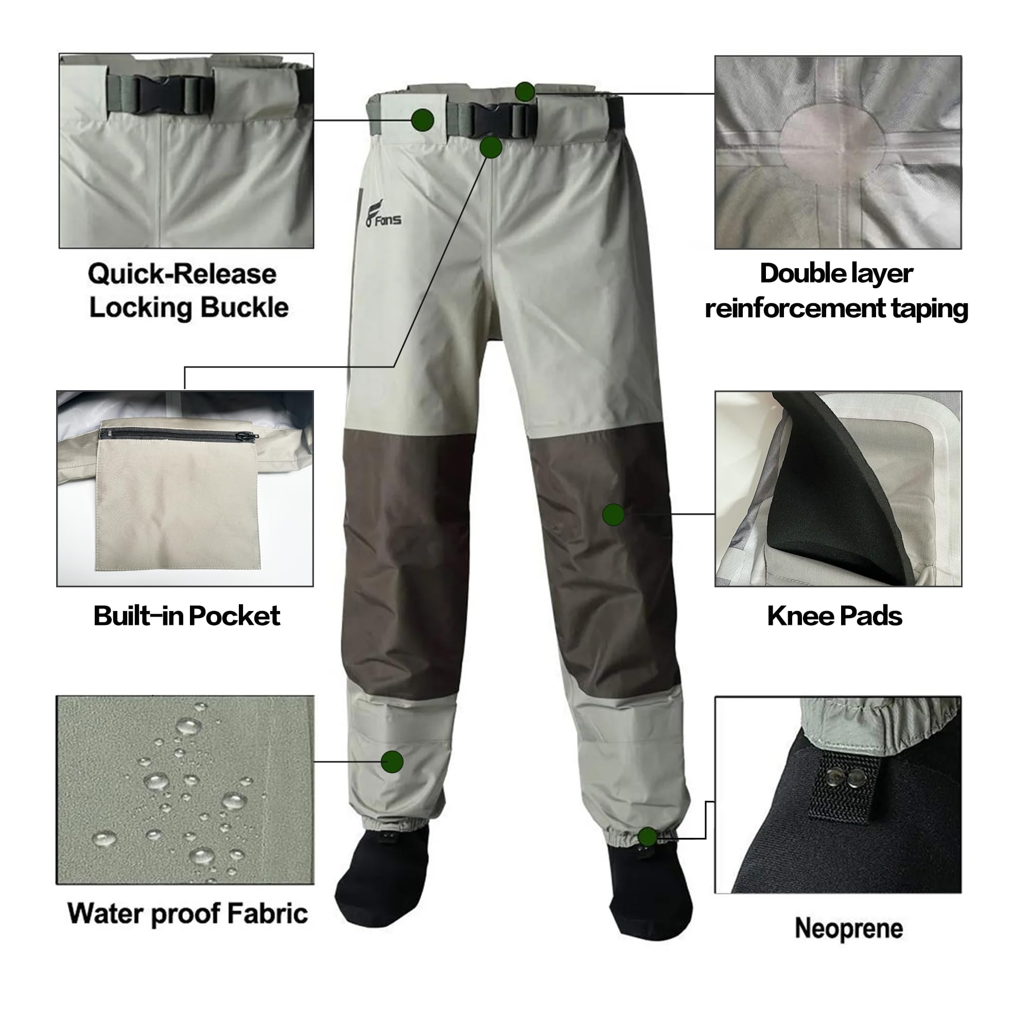 **8 Pairs Unisex Waist Waders – 3-Ply Durable, Breathable & Waterproof Insulated Stockingfoot Wading Pants for Fishing, Kayaking, Hunting & Outdoor Adventures**