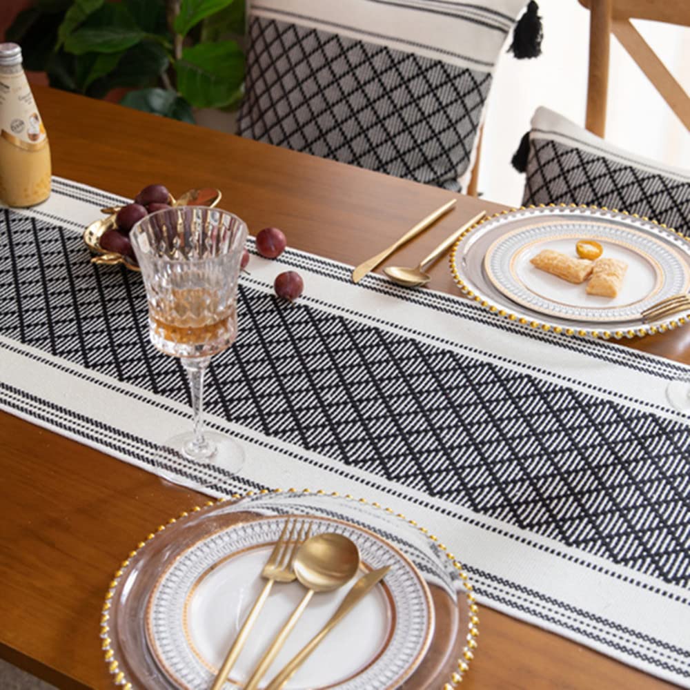 Boho Tassel Table Runner - Farmhouse Rustic Geometric Woven Table Cover for Dining Room Decor, Holiday Parties & Banquets | Perfect for Boho Home Decor, Wedding Reception & Thanksgiving Dinner Table Setting