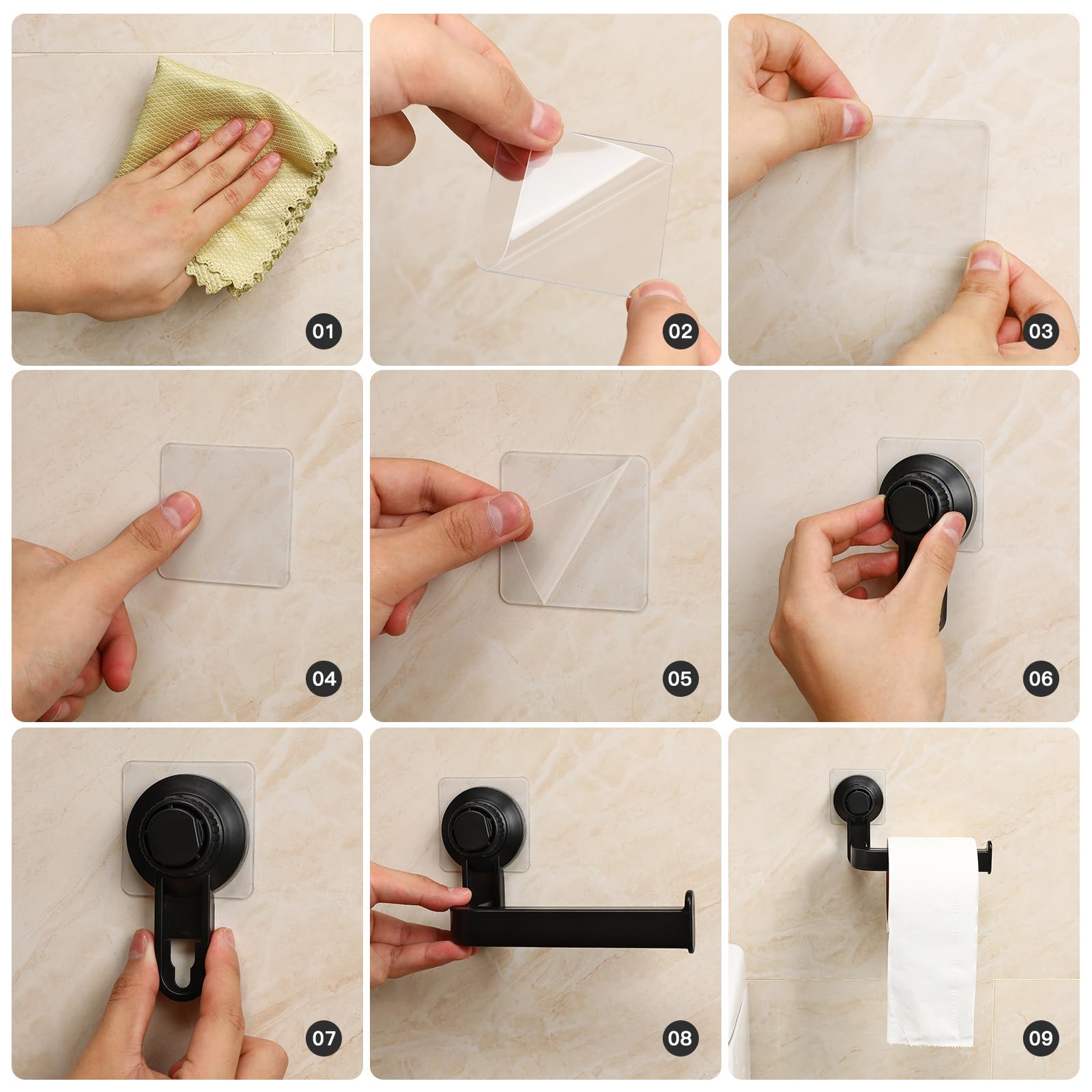 Wall-Mounted Bathroom Tissue Paper Holder with Suction Cup - Black Toilet Paper Roll Organizer for Kitchen, Bathroom & Craft Room - Space-Saving Home & Office Storage Solution