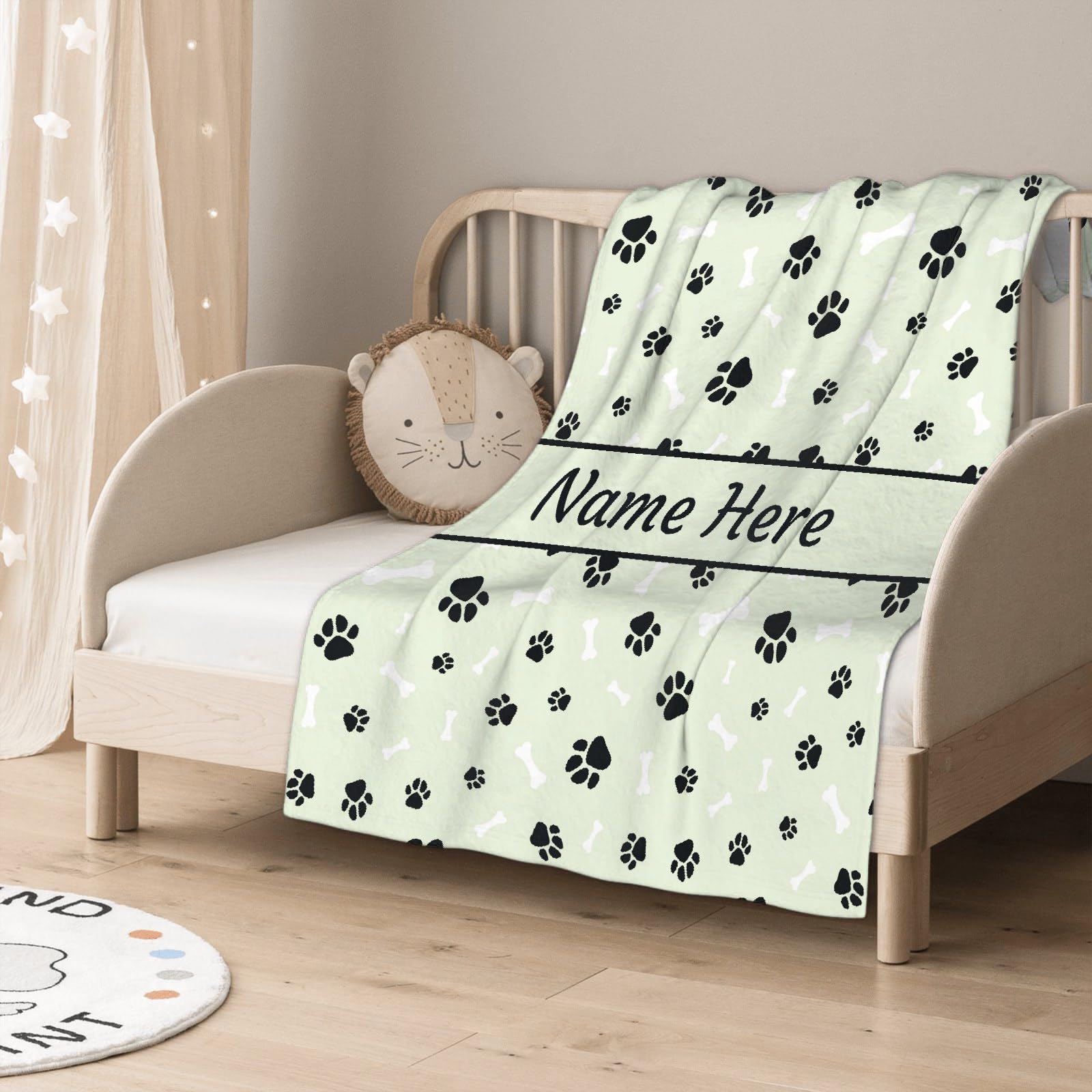 **Custom Personalized Dog Blanket with Name - Soft Cozy Fleece Pet Blanket for Puppy, Dog Lovers, Mom & Dad - Cute Paws & Bones Design - Perfect for Bed, Sofa, Couch & Travel Gifts**    *(Use Case: Ideal for snuggling at home, travel comfort, or as a heartfelt gift for dog lovers!)*