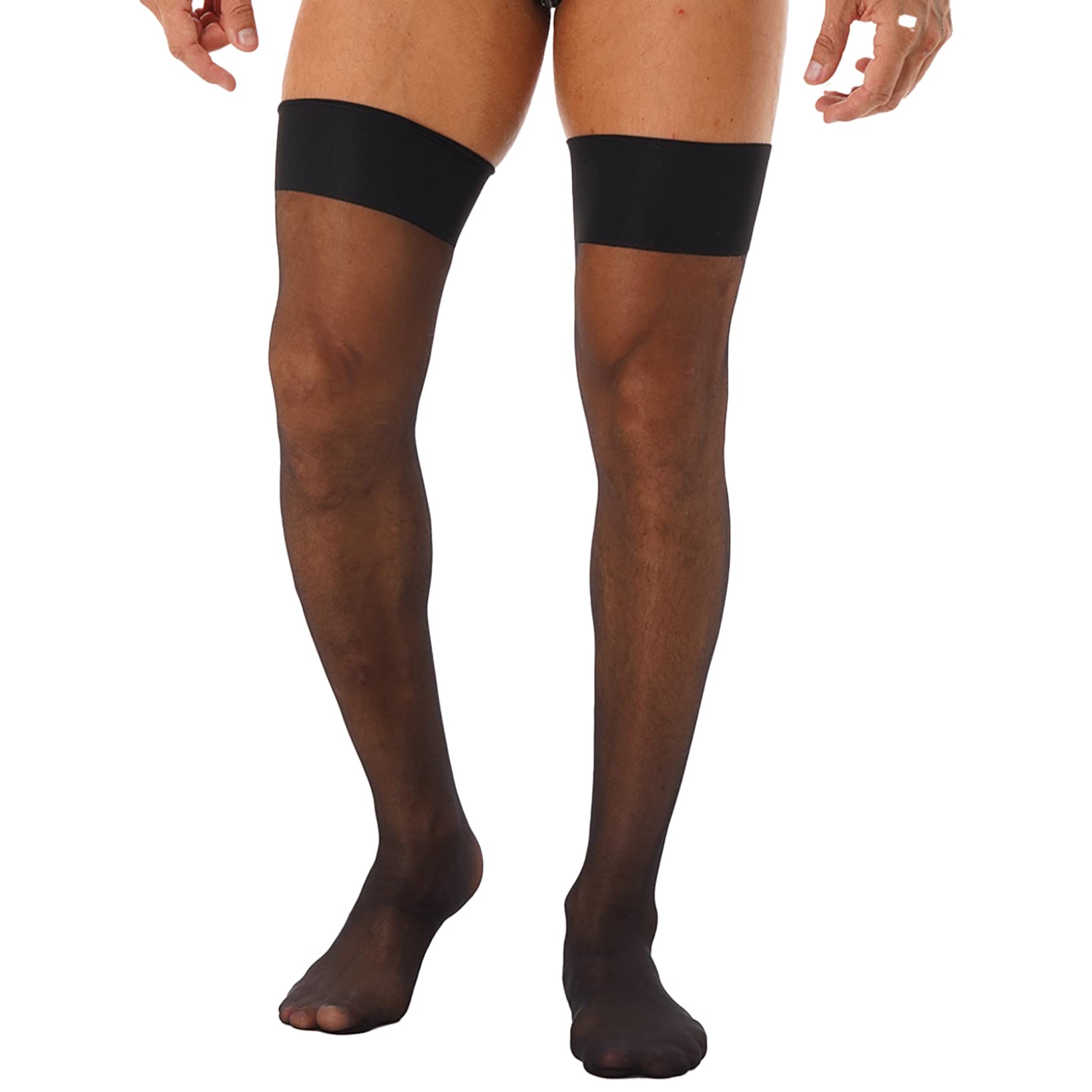 Men's Sissy Thigh High Sheer Stockings - Opaque Nylon Hosiery with Stay-Up Mesh Design & Closed Toe - Perfect for Cosplay, Crossdressing, and Nightwear