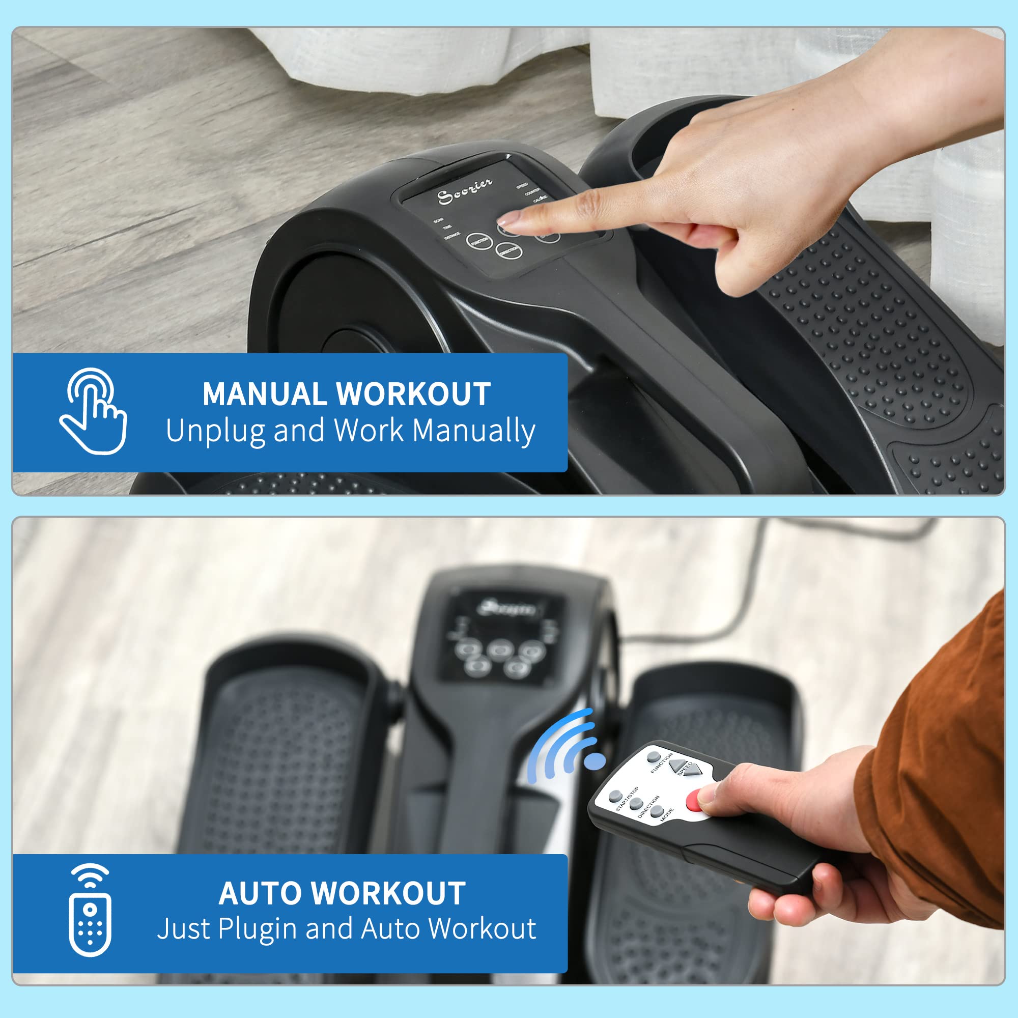 Soozier Under Desk Elliptical Machine - Portable Leg Exerciser with Adjustable Speed, Remote & LCD Display - Mini Exercise Bike for Home, Office, Rehab & Physical Therapy - Perfect for Sedentary Workers & Seniors