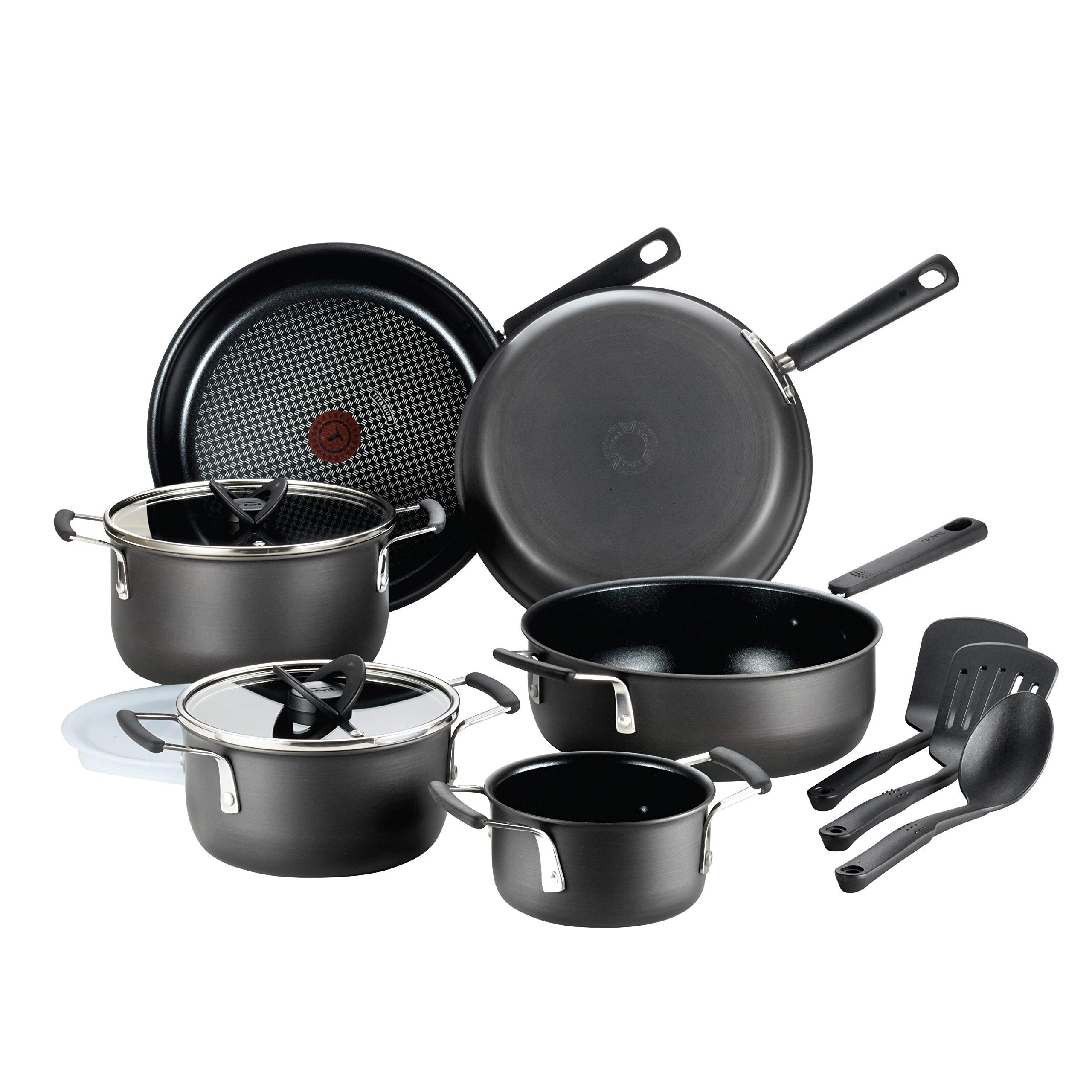 T-fal 12-Piece Hard Anodized Nonstick Cookware Set - Black Pots and Pans with Dishwasher Safe Coating | Perfect for Home Cooking, Professional Kitchens & Gift Giving