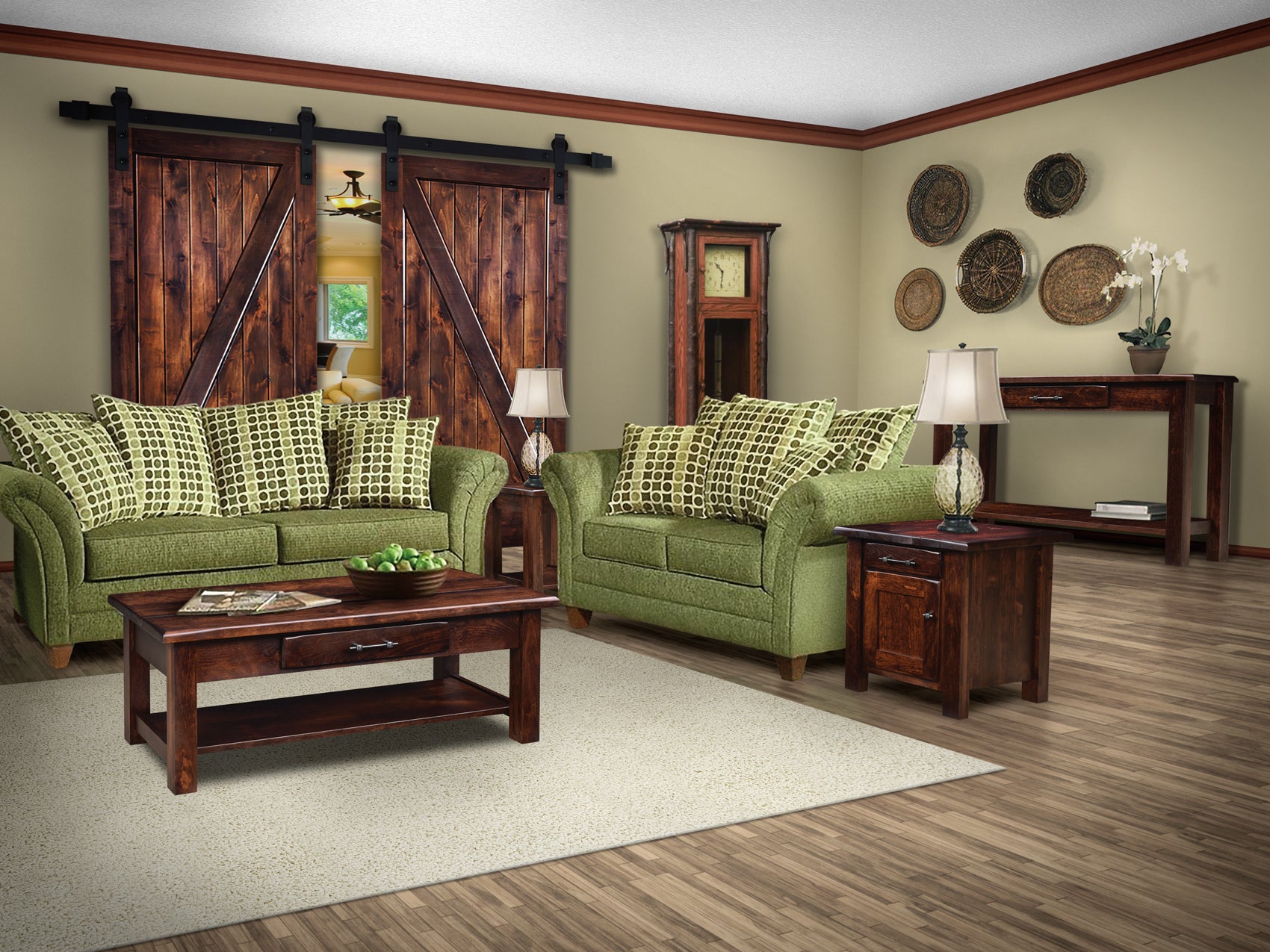 Rustic Barn Wood Sofa Table - Farmhouse Style Coffee Table with Storage Shelf for Living Room, Couch, and Lounge Areas