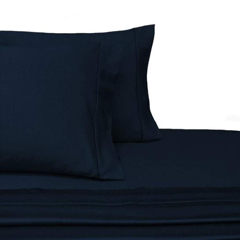 BLANCHO 100% Cotton King Size Sheet Set - 600 Thread Count, Breathable & Soft, Navy Blue Solid Color - Perfect for Luxury Bedrooms, Guest Rooms & Hotels