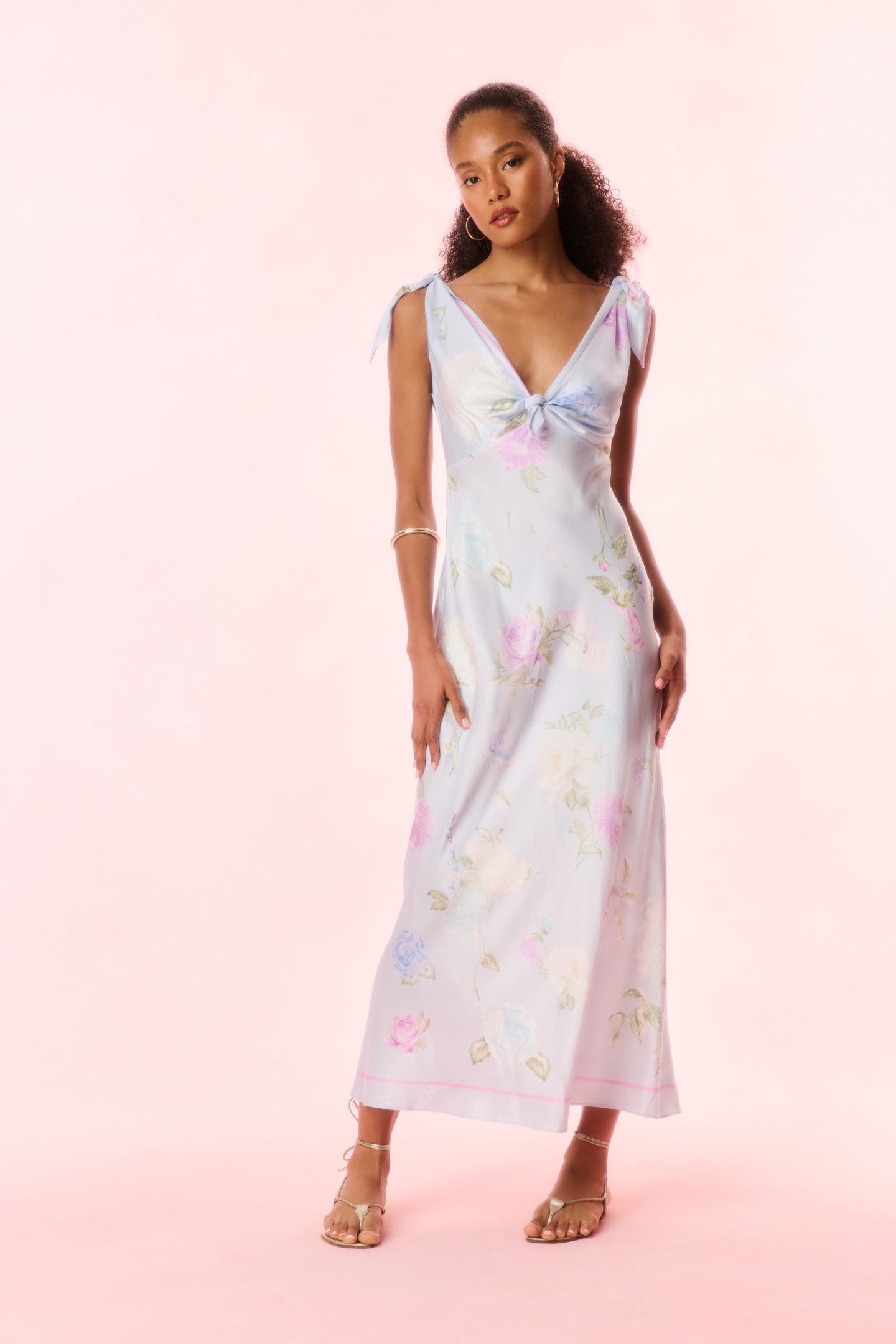 Perri Floral Scarf Tie Maxi Dress - Women's Boho Summer Beach Dress with Flowy Skirt for Vacation, Wedding & Party Wear