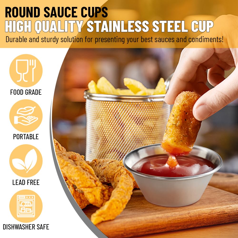 GLOBAL BASICS 1.5oz Stainless Steel Condiment Cups - Set of 12 Small Round Sauce Containers with 1.5oz Capacity | Perfect for Restaurants, Picnics, BBQs, and Home Kitchen Use