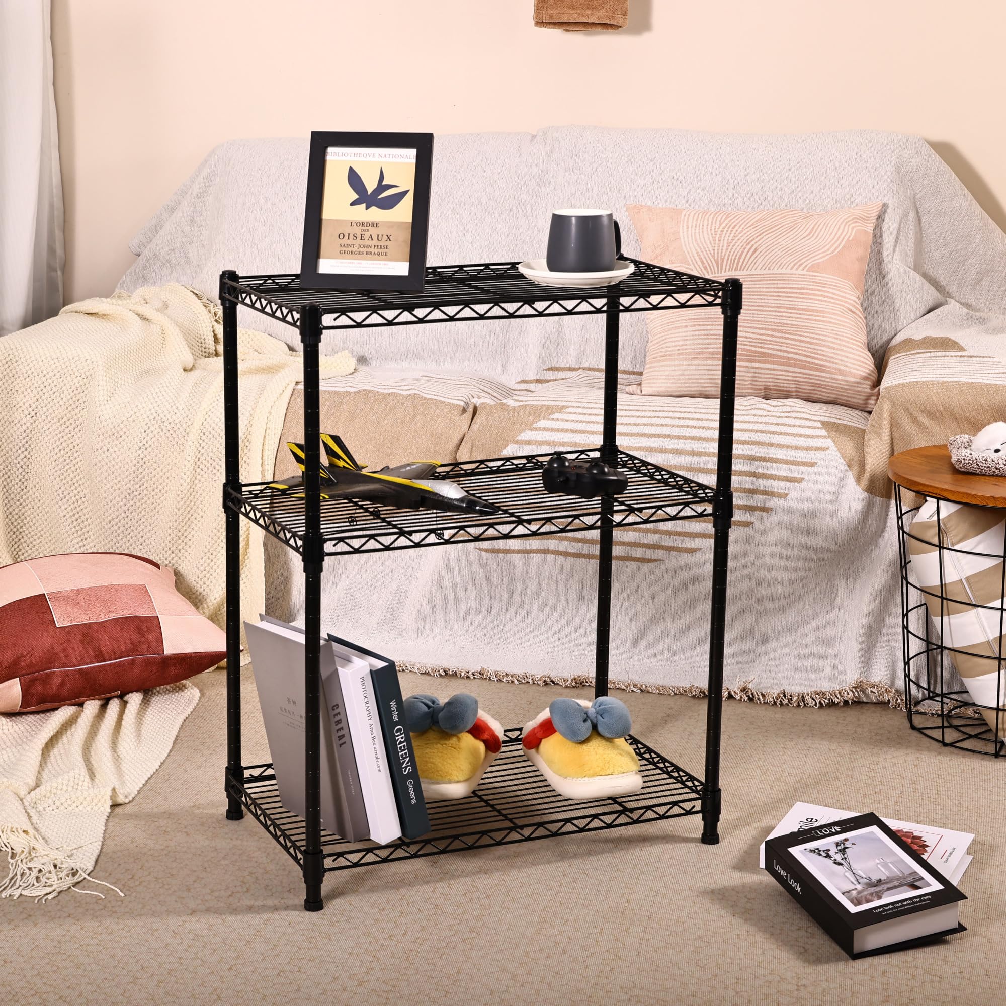 Heavy Duty 3-Tier Adjustable Steel Wire Shelving Unit - 350 lbs Capacity per Shelf, Black Storage Rack (23.2