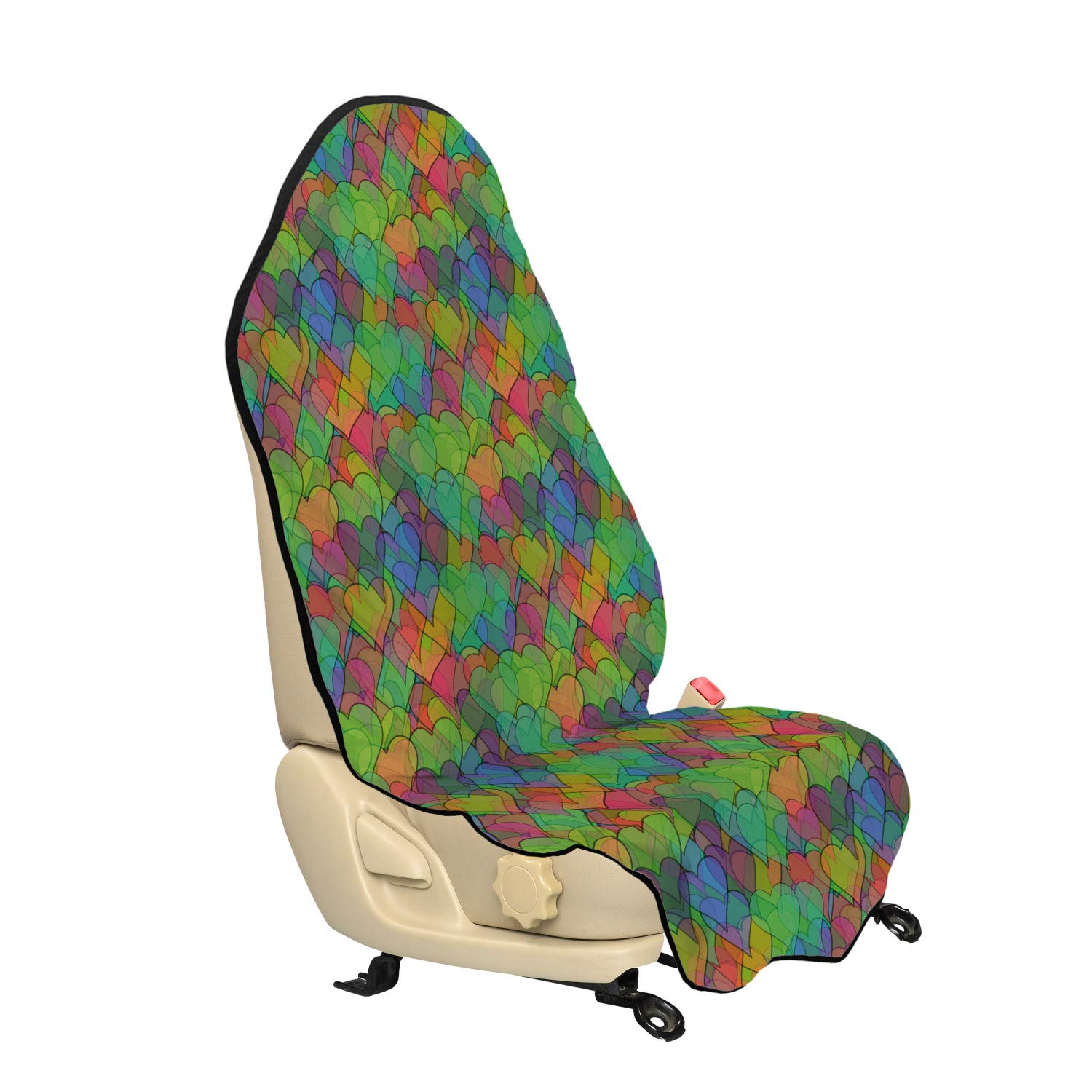 Ambesonne Colorful Car Seat Hoodie - Psychedelic Heart Design, Non-Slip Universal Fit (30
