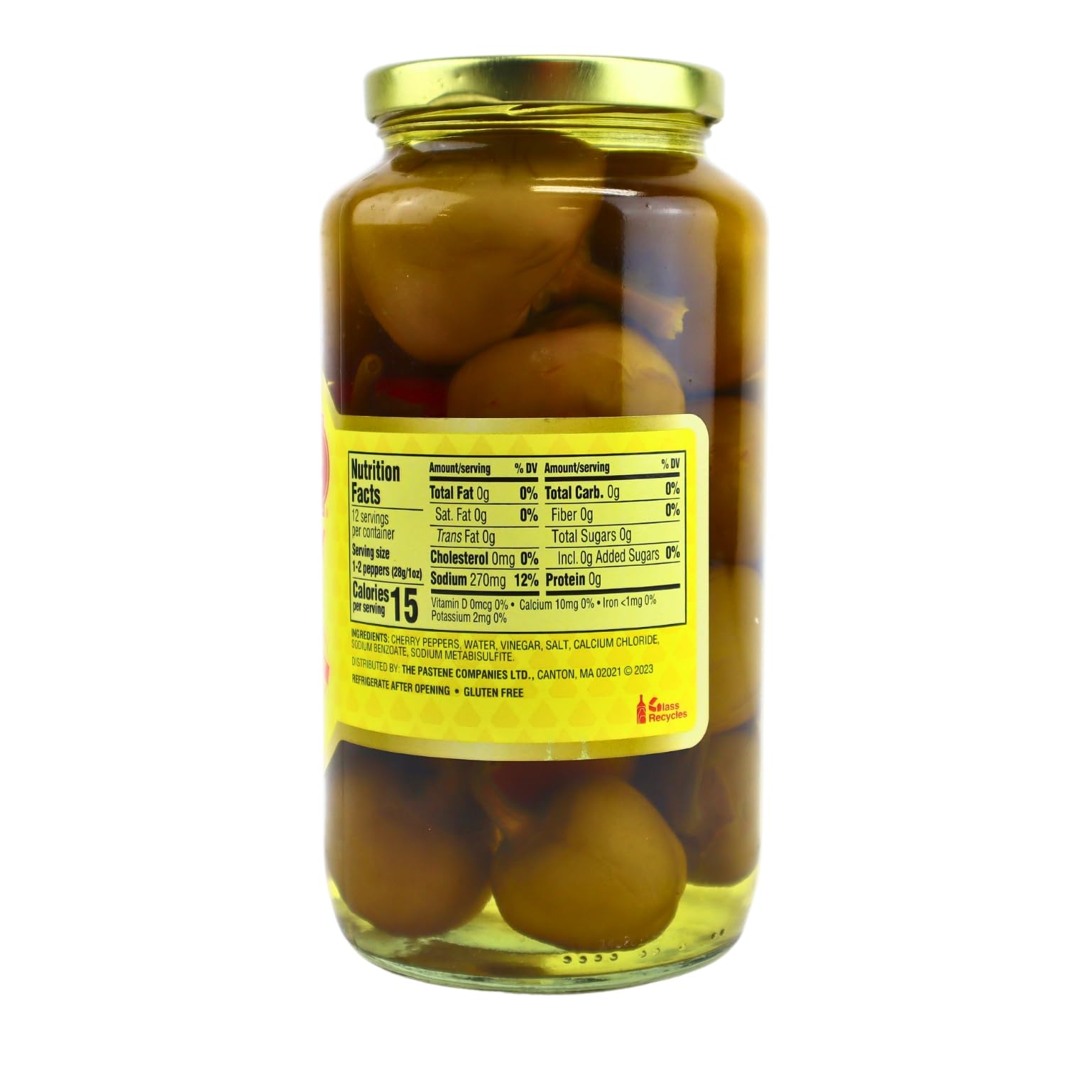 Pastene Hot Cherry Peppers - Spicy Pickled Peppers in Brine (1 Pack, 16 oz) - Perfect for Sandwiches, Pizza Toppings & Antipasto Platters
