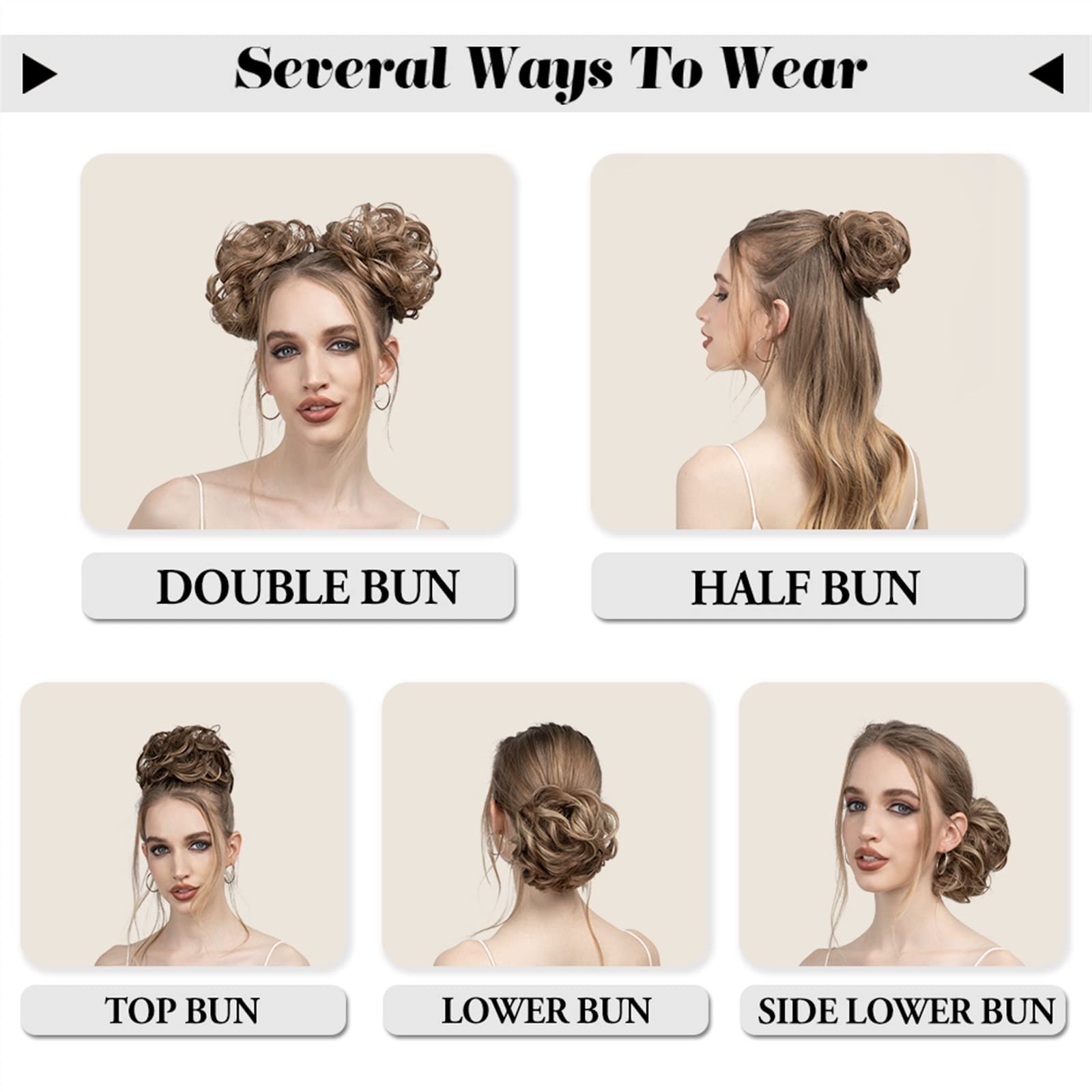 1PC Synthetic Hair Bun Extension - Messy Curly Elastic Scrunchies Hairpiece for Women | Chignon Donut Updo | Light Ash Brown | Perfect for Parties, Weddings & Everyday Styling