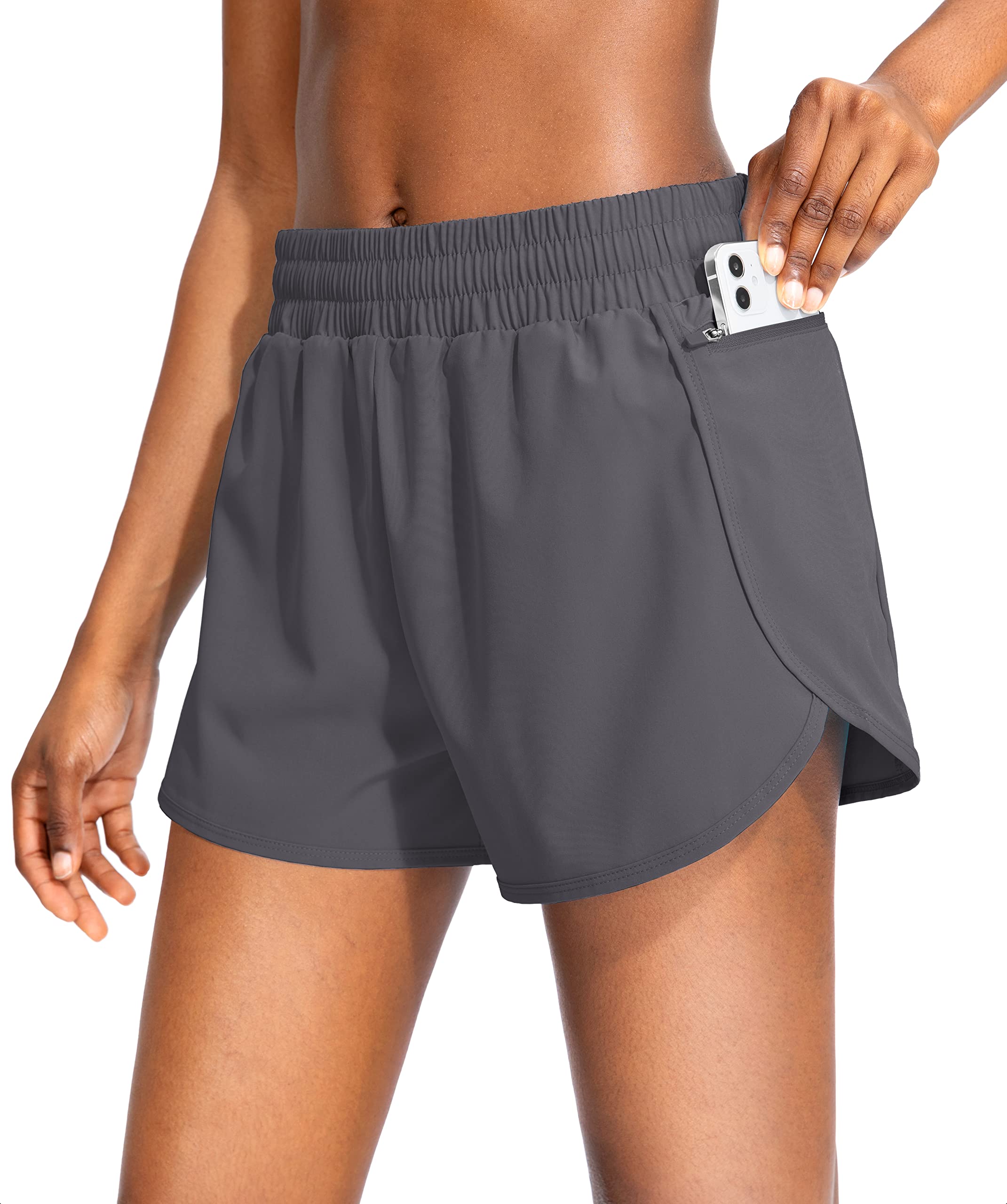 Soothfeel Women's High Waisted Running Shorts with Zipper Pockets - Breathable Athletic Gym Workout Shorts with Liner - Perfect for Jogging, Yoga & Fitness Training