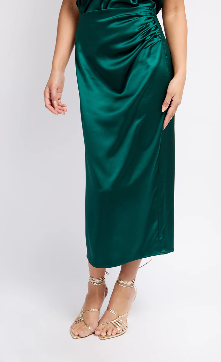 Aubrey Satin Drape Skirt for Women - Elegant Green Midi Skirt with Flowy Hem | Perfect for Parties, Weddings & Office Wear
