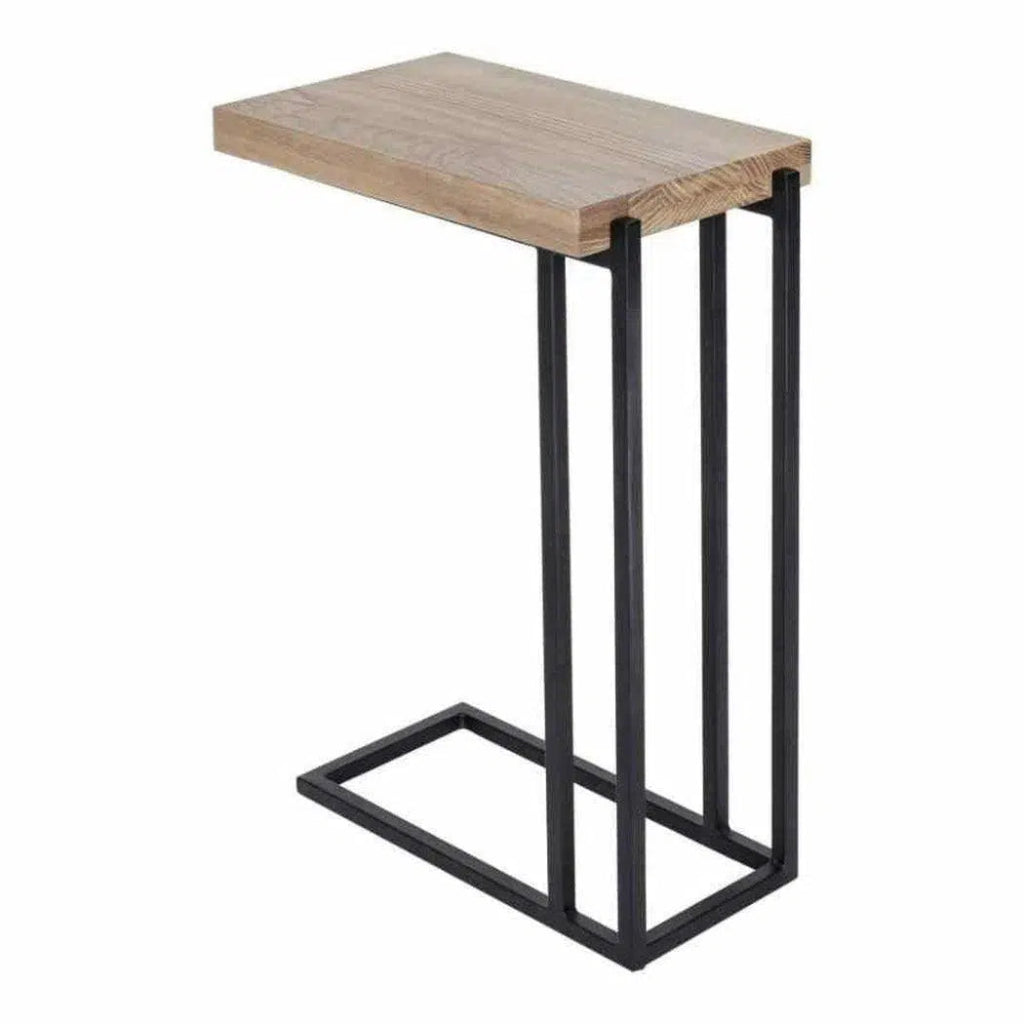 16 Inch C-Shaped Side Table - Natural Wood End Table for Living Room, Bedroom, or Office - Perfect for Small Spaces, Reading Nook & Coffee Cup Holder