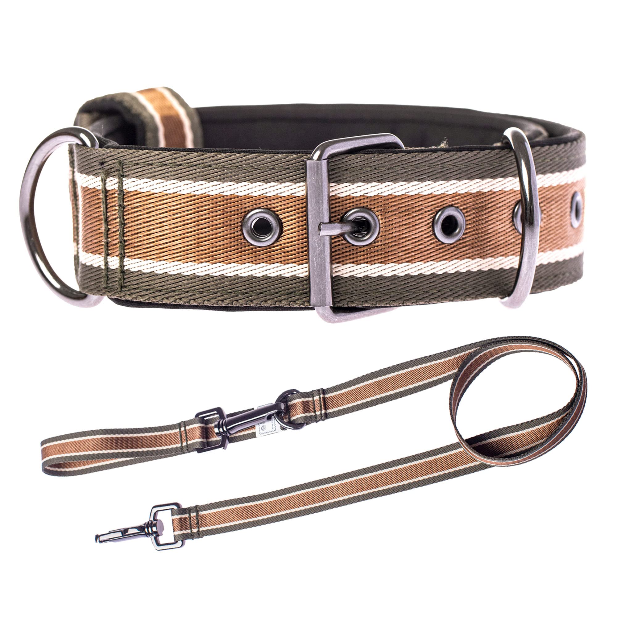 Rough Enough Heavy Duty Dog Collar and Leash Set - Nylon Webbing with Metal Buckle, Adjustable L Size Brown - Perfect for Training, Walking & Outdoor Adventures