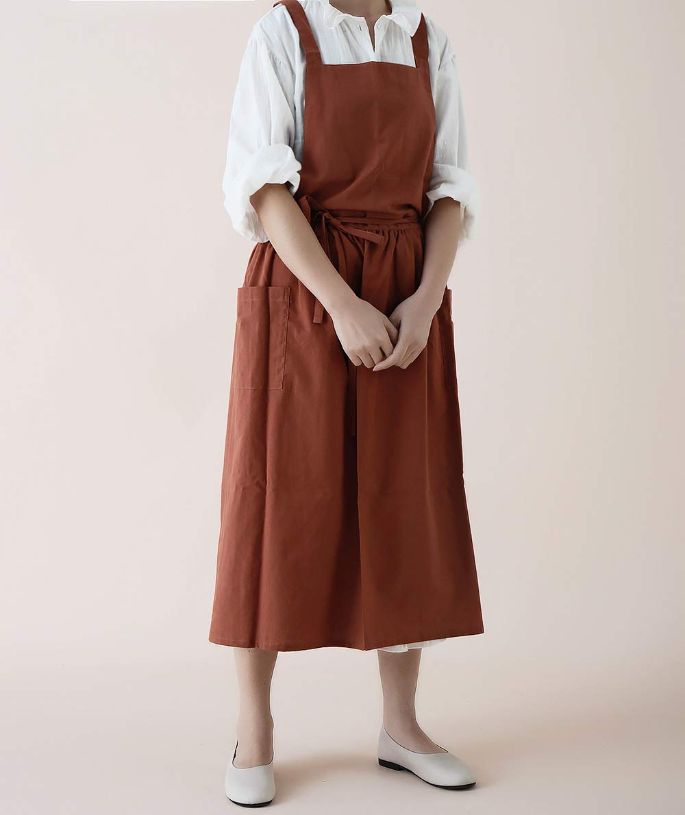 Waterproof Cotton Kitchen Apron for Women - Cooking, Baking, Gardening & Painting with Pockets - Durable Chef Pinafore Dress for Home, Restaurant & Outdoor Activities