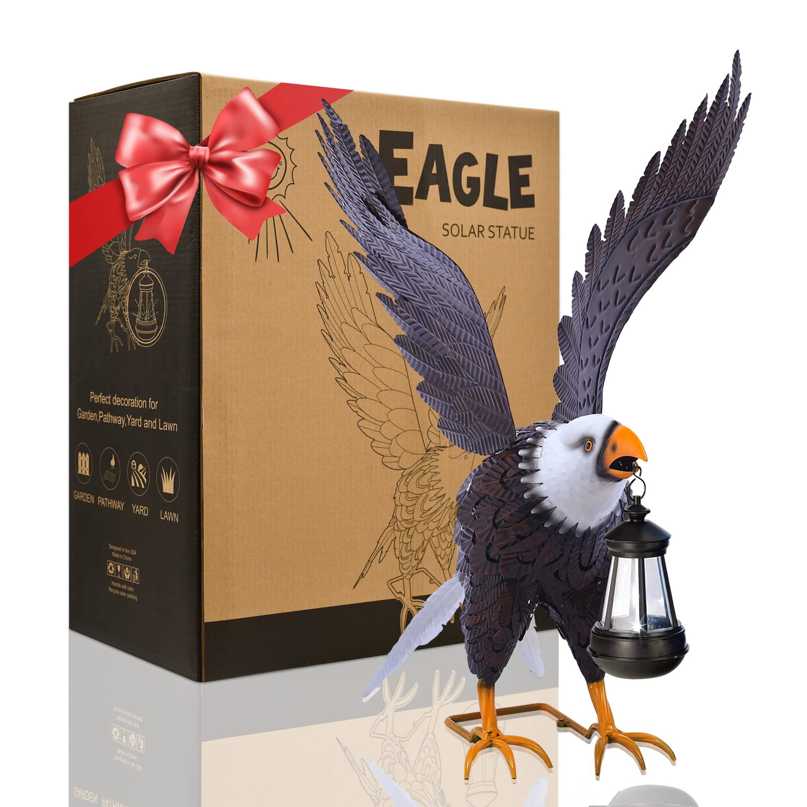 Nacome Large Metal Bald Eagle Outdoor Statue - American Eagle Yard Decor, Garden Sculpture & Patriotic Gift for Lawn, Patio, and Outdoor Decorations