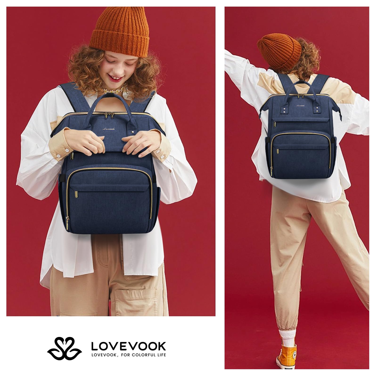 LOVEVOOK 17 Inch Laptop Backpack for Women - Waterproof USB Charging Travel Backpack, Professional Work Bag for Nurse, Teacher & College Students - Dark Blue | Perfect for Commuting, Business Trips & Campus Use