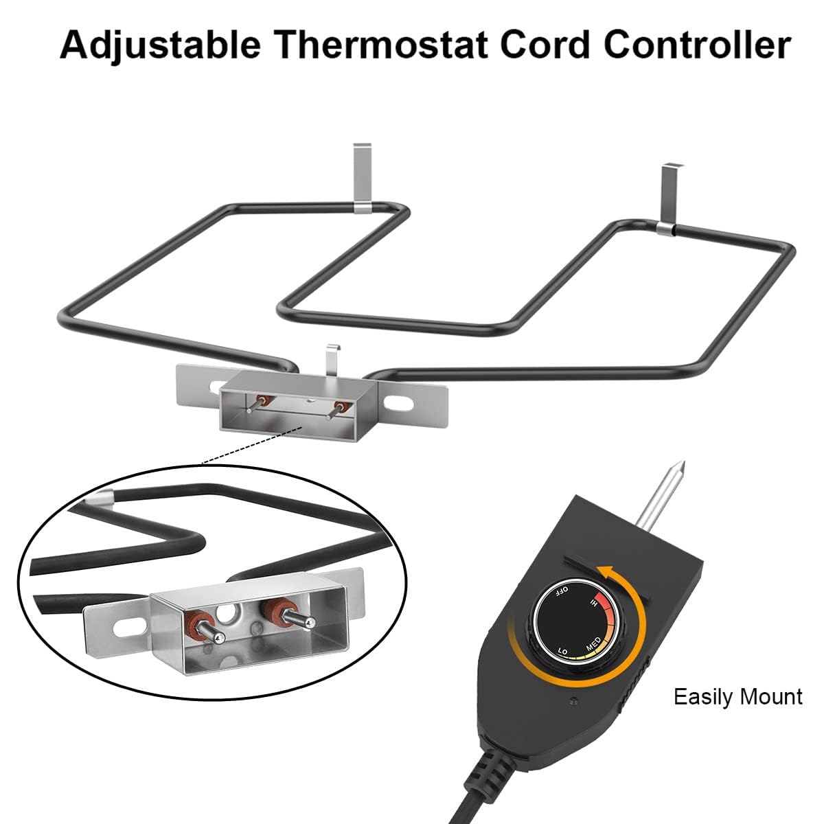 AJinTeby 1500W Electric Smoker Heating Element Replacement with Adjustable Thermostat - Universal Fit for Most Electric Smokers & Turkey Fryers - Perfect for BBQ, Smoking Meats, and Outdoor Cooking