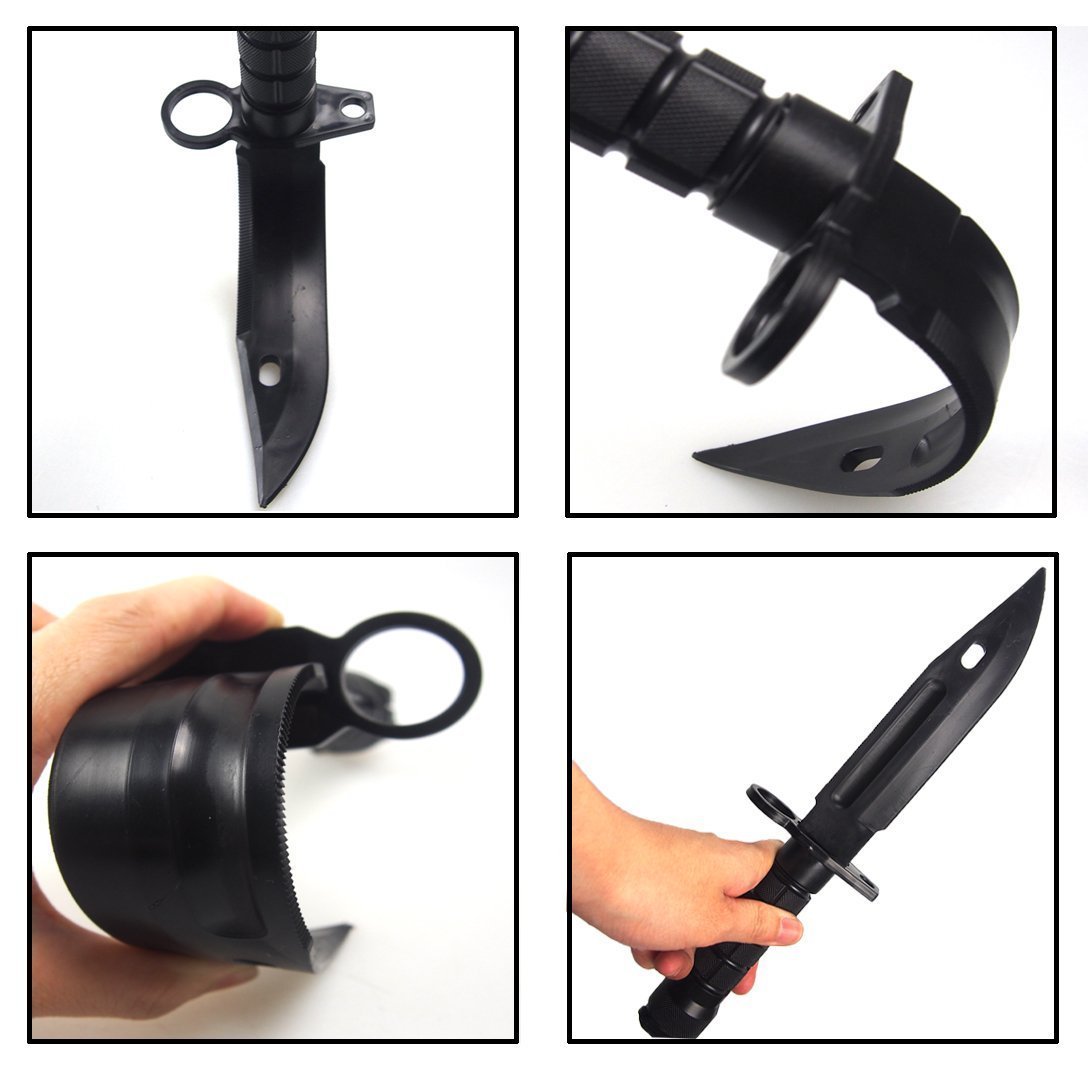 Tactical Rubber Training Knife - Military Cosplay Prop, Fake M9 Dagger with Sheath for War Games, Self-Defense Practice & Collectors - Black (Perfect for Airsoft, LARP, Halloween Costume & Tactical Training)