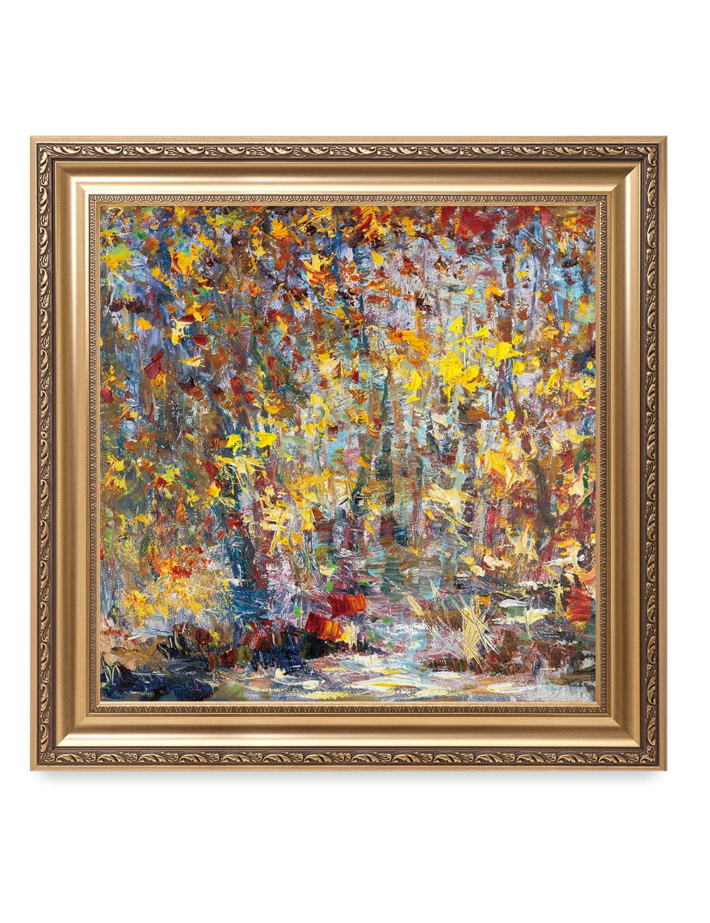 DECORARTS - David Ma's Gathering Birds Abstract Landscape Wall Art - Giclee Print in Classic Golden Frame (30