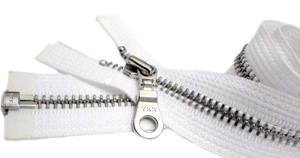 YKK #5 Aluminum Jacket Zipper 14 Inches Separating - Medium Weight White with Donut Pull Slider | Custom Length Available | Made in USA | Perfect for Outerwear, Hoodies & Winter Coats