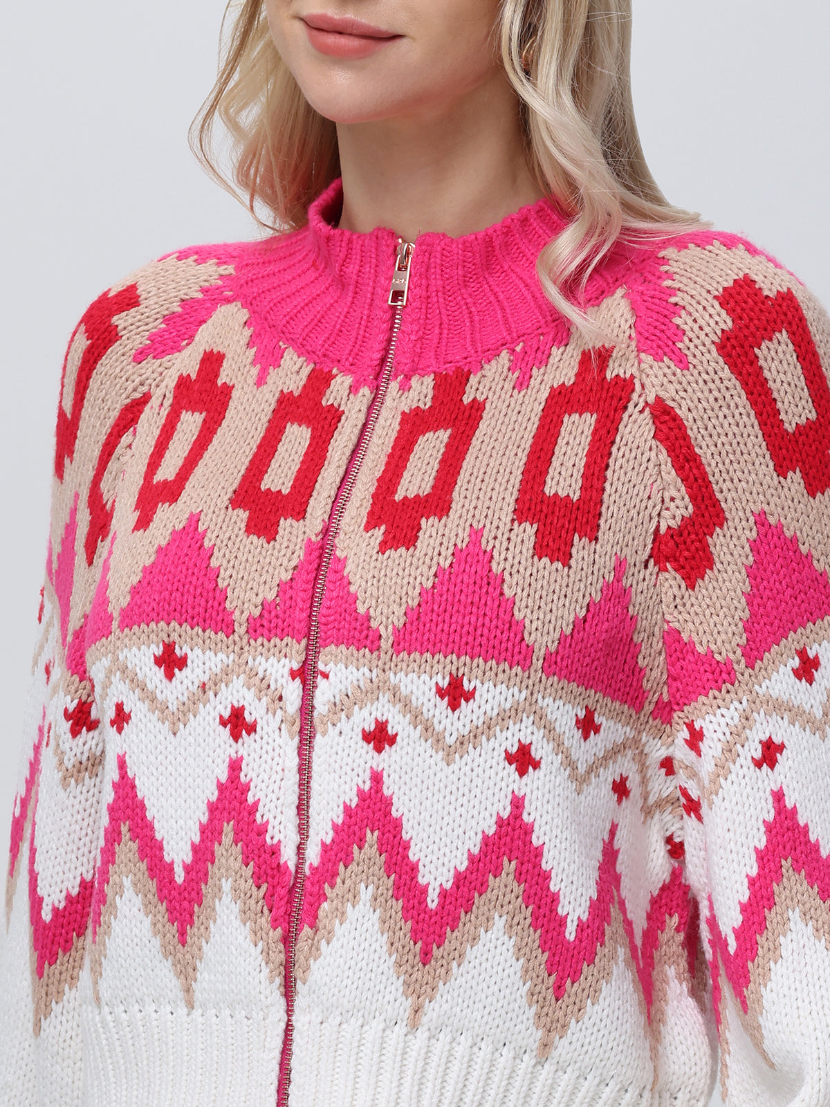 Victoria Women's Fair Isle Knit Bomber Jacket - Cozy Winter Pullover for Casual Outings & Holiday Gatherings