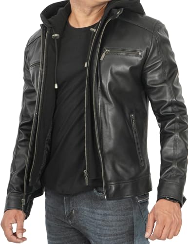 Merrill - Black Hooded Leather Jacket