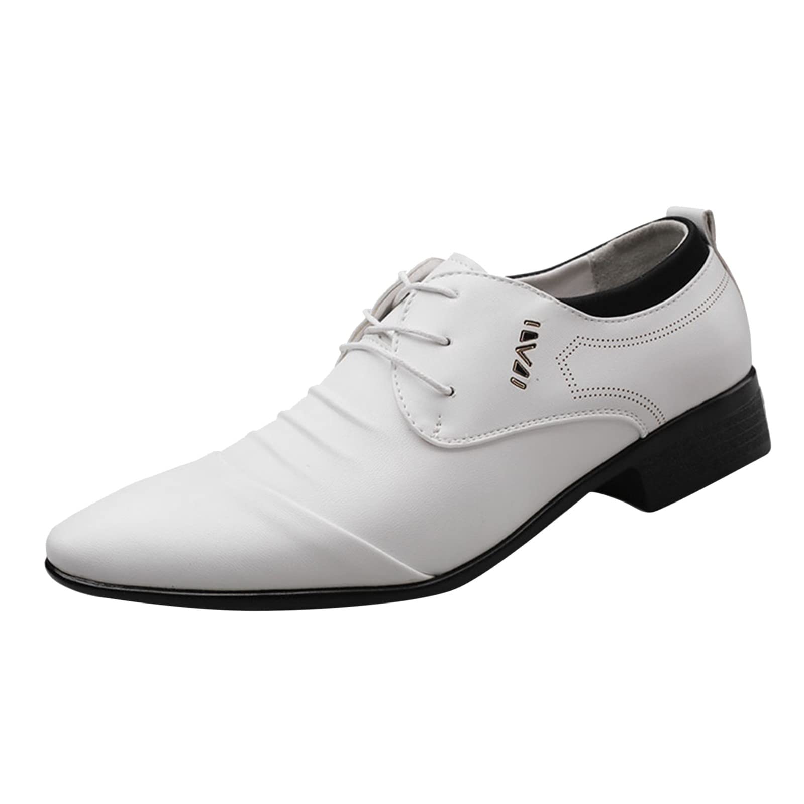Men's Business Casual Leather Sneakers - Low Heel Pointed Toe Lace-Up Shoes for Summer & Autumn | Breathable Canvas & Leather Blend | Office, Dating & Smart Casual Wear
