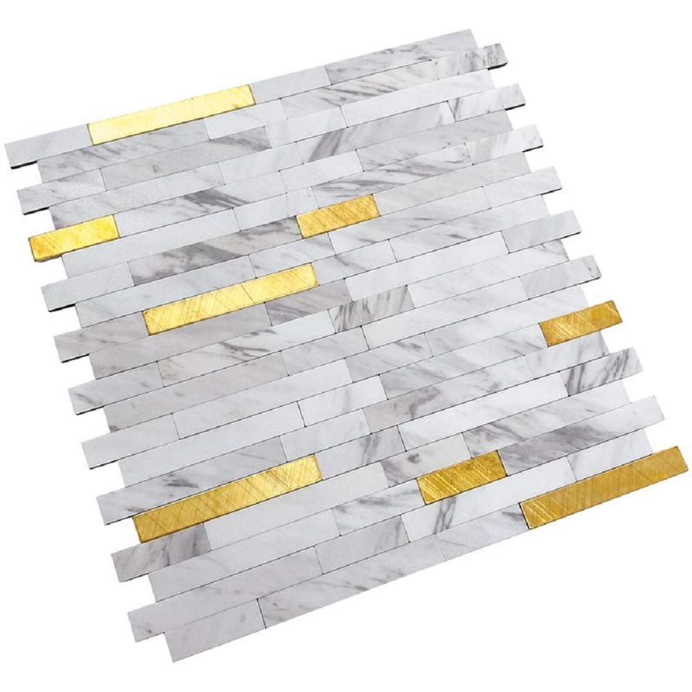 Peel & Stick Backsplash Wall Tile - 10 White & Gold Faux Marble Self-Adhesive Sheets (11.8