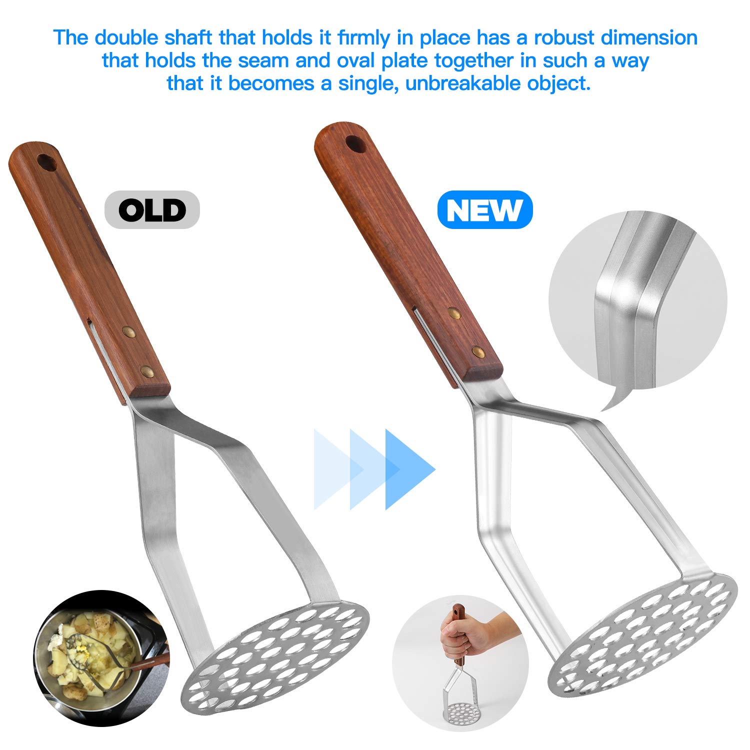 Premium Stainless Steel Potato Masher - Heavy Duty with Anti-Slip Ergonomic Handle, Durable & Unbendable for Smooth Mashing - Perfect for Mashed Potatoes, Baby Food, Guacamole & Cooking Prep