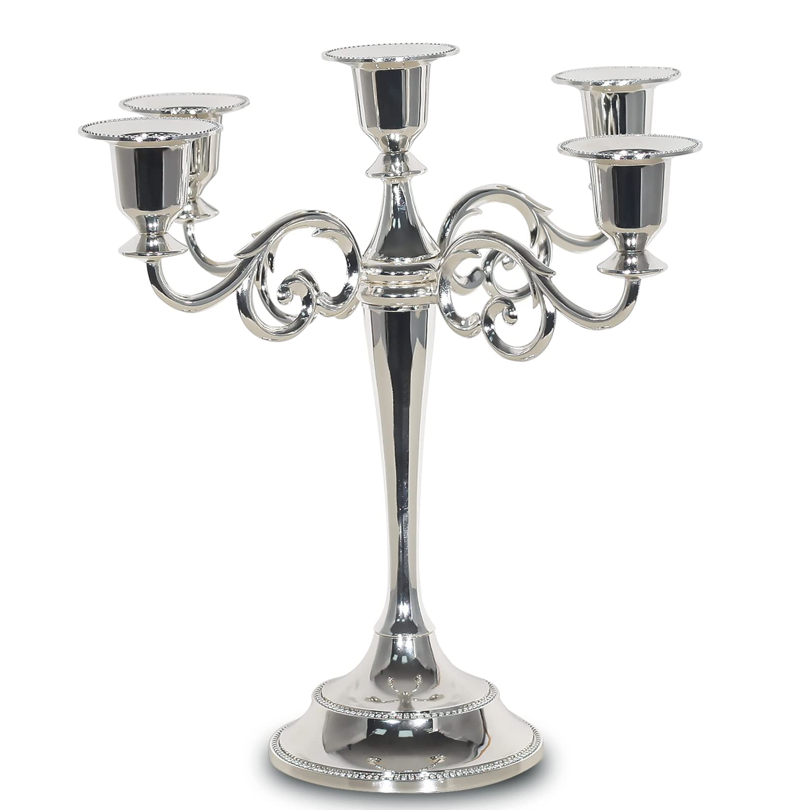 Elegant Silver 5-Candle Metal Candelabra - 10.6 Inch Tall Decorative Candle Holder for Valentine's Day, Christmas, Wedding, Home Decor & Dining Table Centerpiece | Perfect for Romantic Dinners, Holiday Decorations & Special Occasions