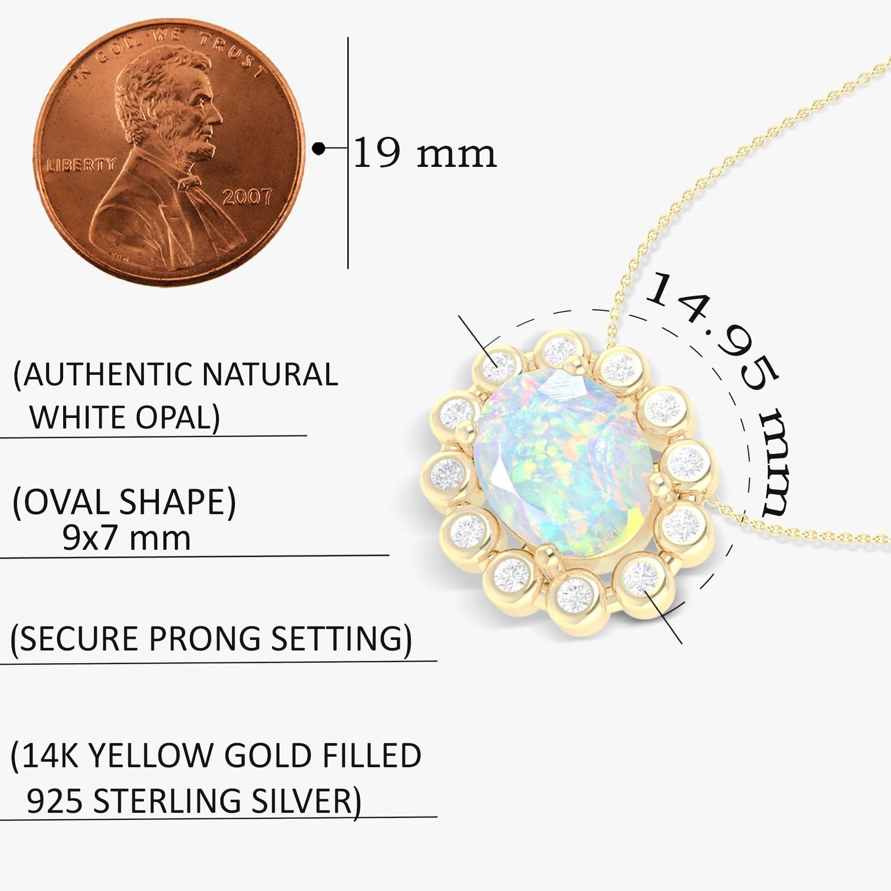 Natural White Opal & Zircon Halo Chain Pendant Necklace - Elegant Jewelry Gift for Women, Perfect for Weddings, Parties & Everyday Wear