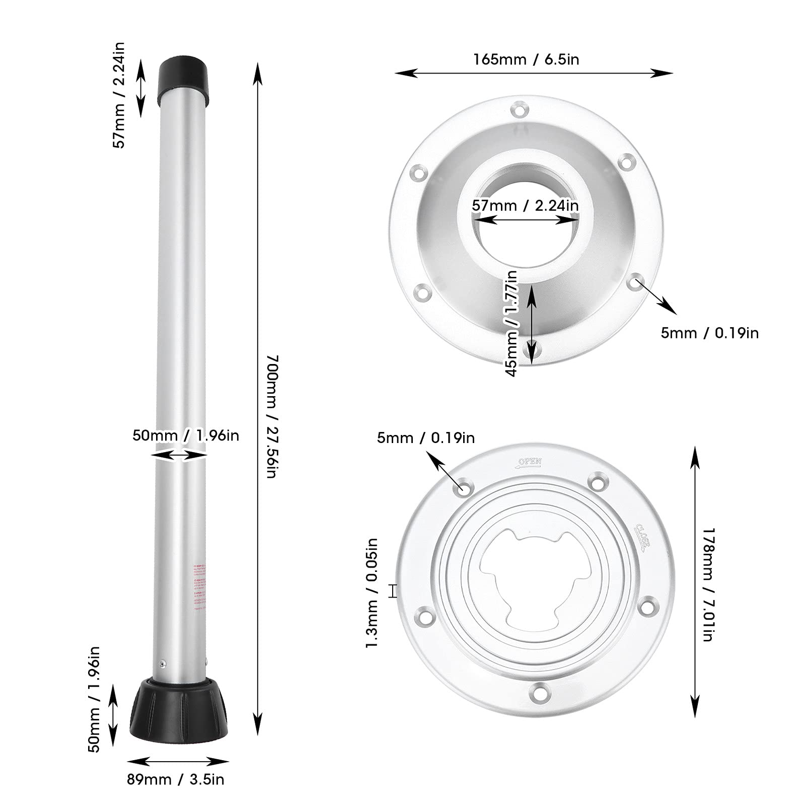 Adjustable Swivel Table Leg 27.6 Inch - Silver Aluminum & ABS Modern RV Motorhome Yacht Counter Support - Perfect for Compact Spaces, Outdoor Dining & Marine Use