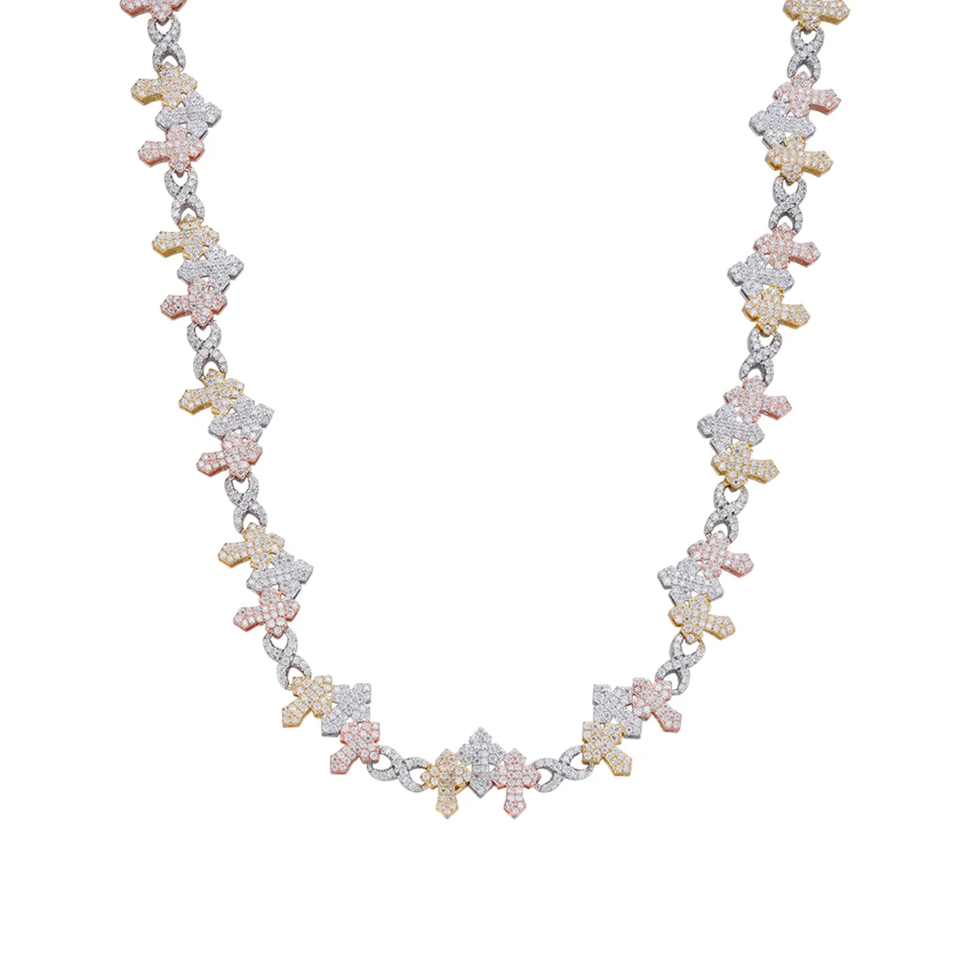Moissanite 3 Cross Pendant Necklace for Women - 925 Sterling Silver Triple Link Chain - Perfect for Gifts, Weddings & Everyday Elegance