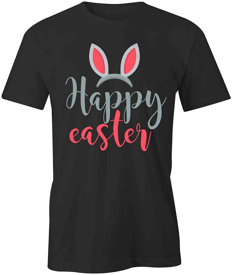 Happy Easter Graphic T-Shirt for Men & Women | Printed Black Cotton Tee - Perfect for Easter Celebrations, Family Gatherings & Spring Festivals