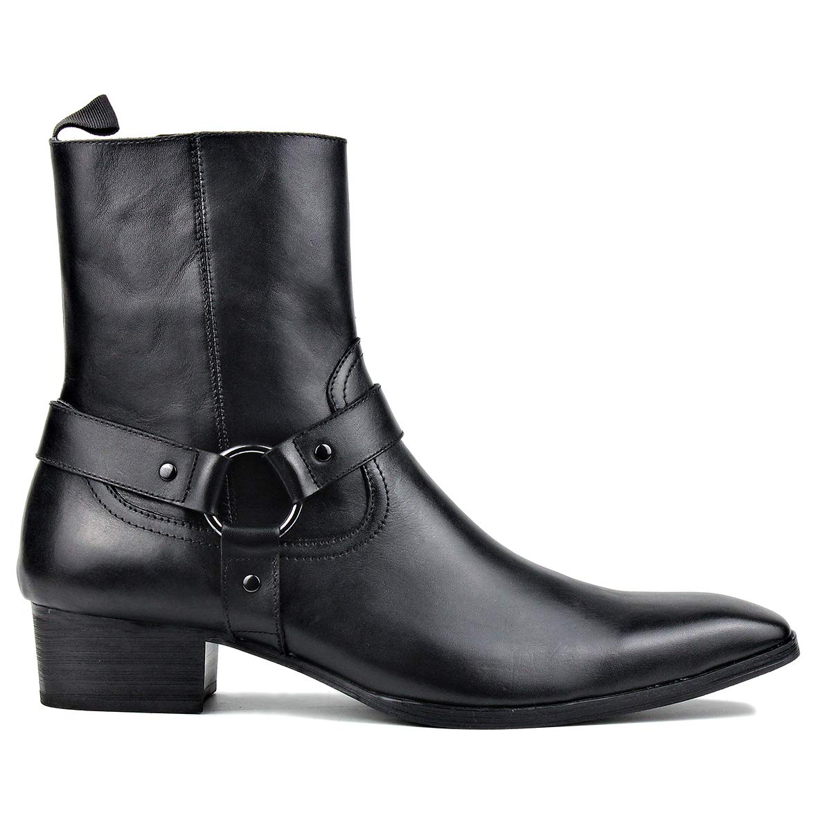 OSSTONE Men's Leather Chelsea Ankle Boots - Side Zipper Chukka Motorcycle Boots with Retro Heel - JY017-R - Perfect for Casual Wear, Motorcycle Riding & Dress Occasions
