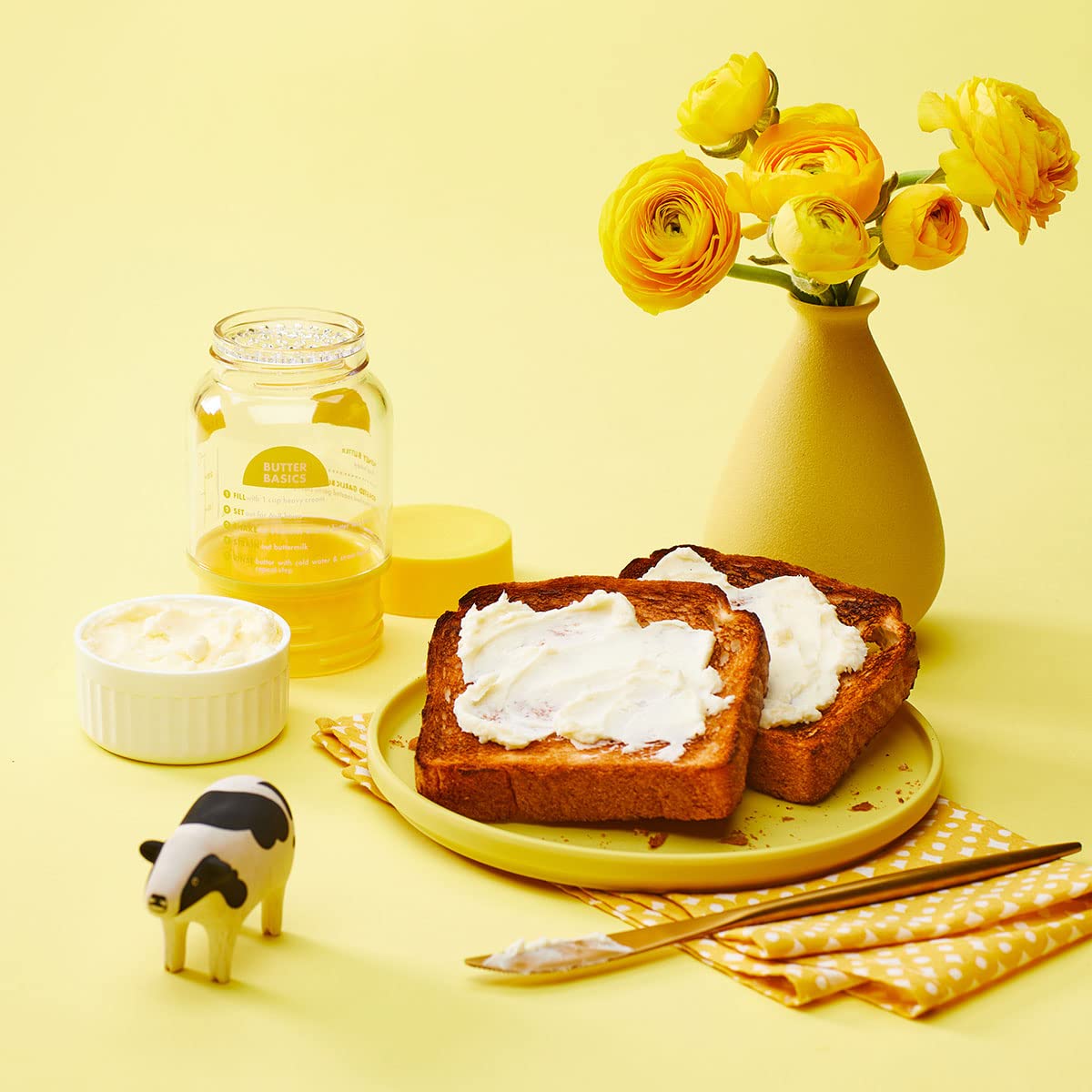 Chef'n 102-567-017 Buttercup Butter Maker - Handheld Lemon/Meringue Colored Butter Churner for Fresh Homemade Butter - Perfect for Baking, Cooking & Spreading on Toast