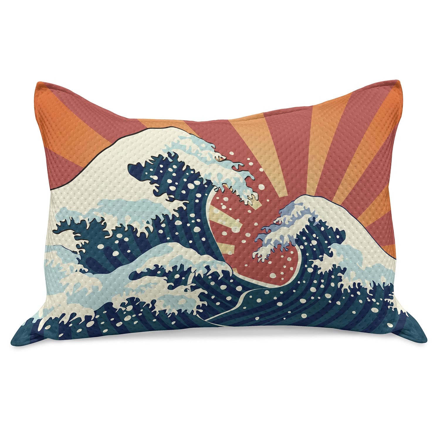 Ambesonne Japanese Wave Knitted Quilt Pillow Cover - Japanese Painting Style Summer Seasonal Backdrop, Surf Water Abstract Sunset Design - Standard King Size 36