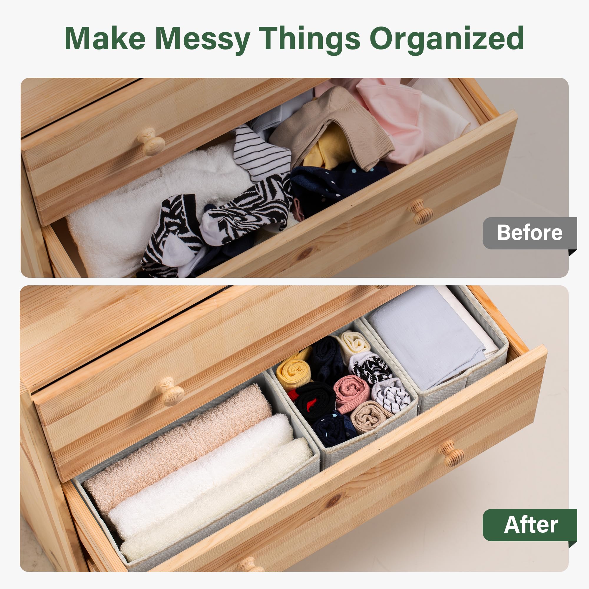 Kootek 8-Pack Foldable Fabric Drawer Organizers for Clothes, Underwear, Bras, Socks - Perfect for Dresser, Closet, Nursery & Baby Clothing Storage | Space-Saving Home Organization Solution