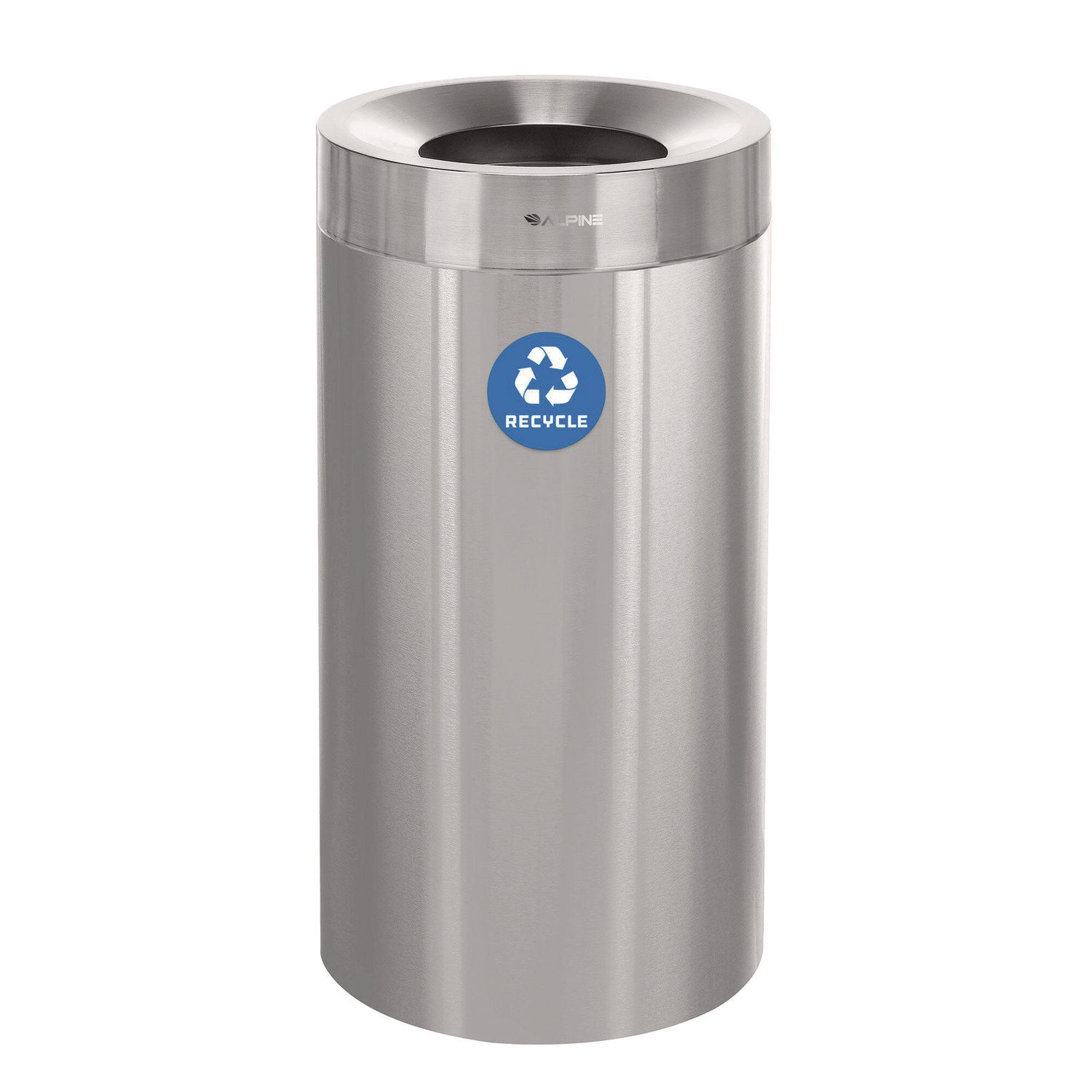 Alpine Industries 27 Gallon Stainless Steel Recycling Bin with Lid - Brushed Metal Trash Can for Home, Office & Outdoor Use - Durable & Rustproof Waste Container