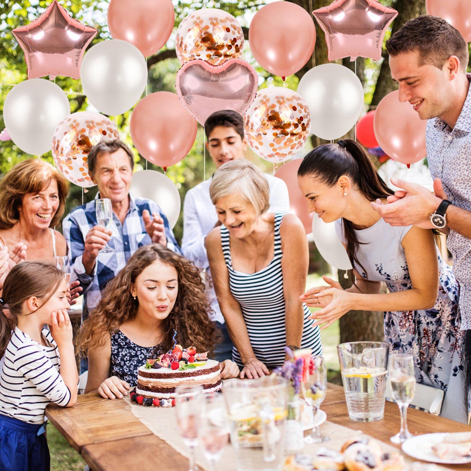 49-Piece Rose Gold Birthday Party Decorations Set - Balloons, Fringed Curtain & 16-Inch Happy Birthday Banner for Women's Birthday, Bridal Shower, Anniversary & Baby Shower Decor
