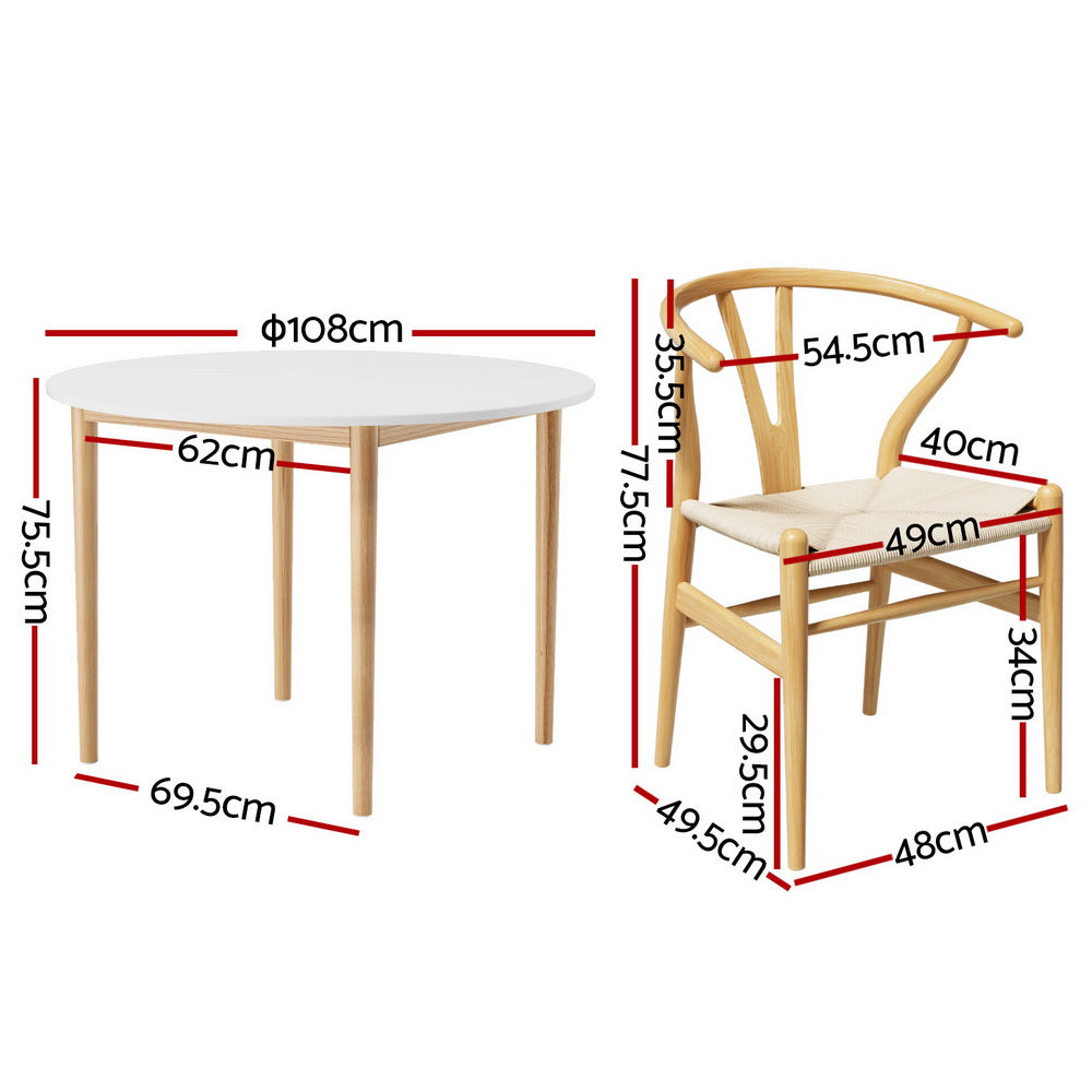 Artiss 5-Piece Wishbone Dining Table and Chair Set - Solid Wood Kitchen Table Set for 4 - Perfect for Small Spaces, Breakfast Nook & Cozy Family Meals