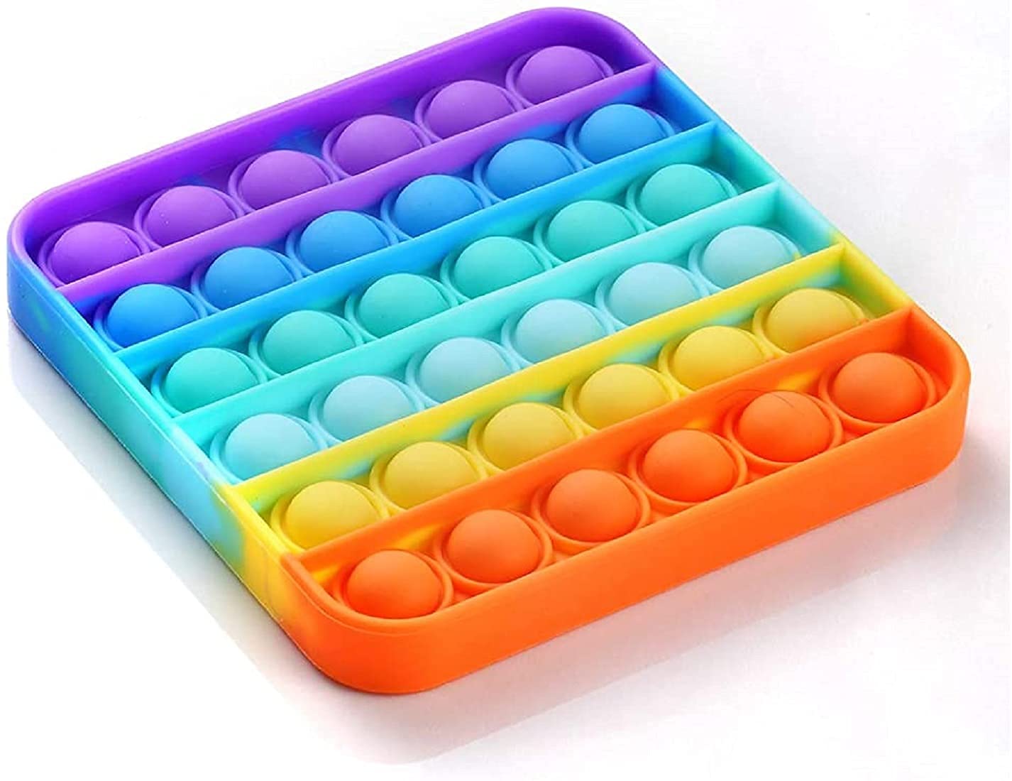 Pop It Fidget Sensory Toy - Square Rainbow Push Bubble Stress Relief for Autism & Special Needs | Silicone Anxiety Relief for Kids, Adults, Boys & Girls | Perfect for Classroom, Travel & Office Focus