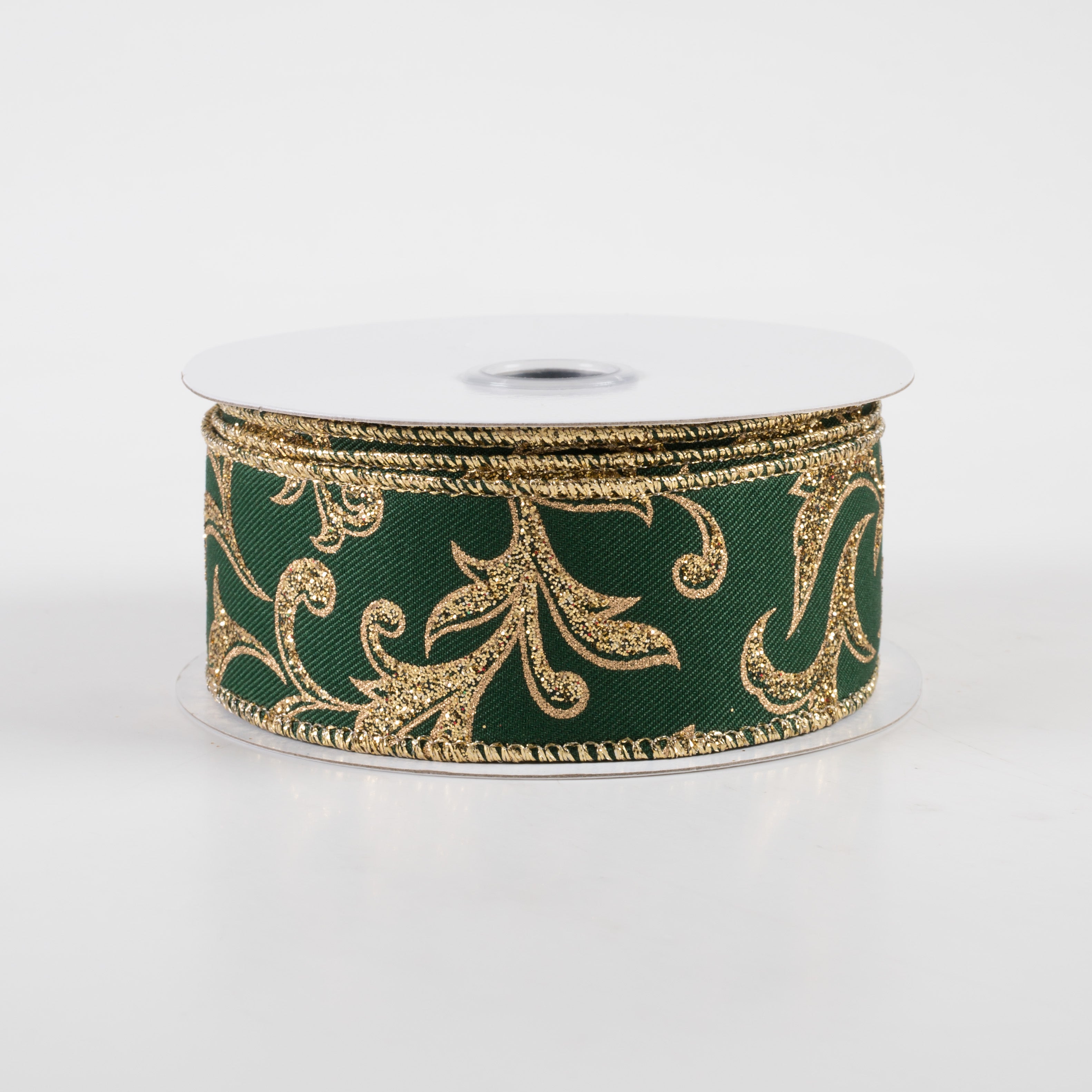 1.5 Inch Acanthus Leaf Ribbon - Hunter Green & Gold Decorative Trim (10 Yards) for Gift Wrapping, Wedding Decor, DIY Crafts and Home Decoration