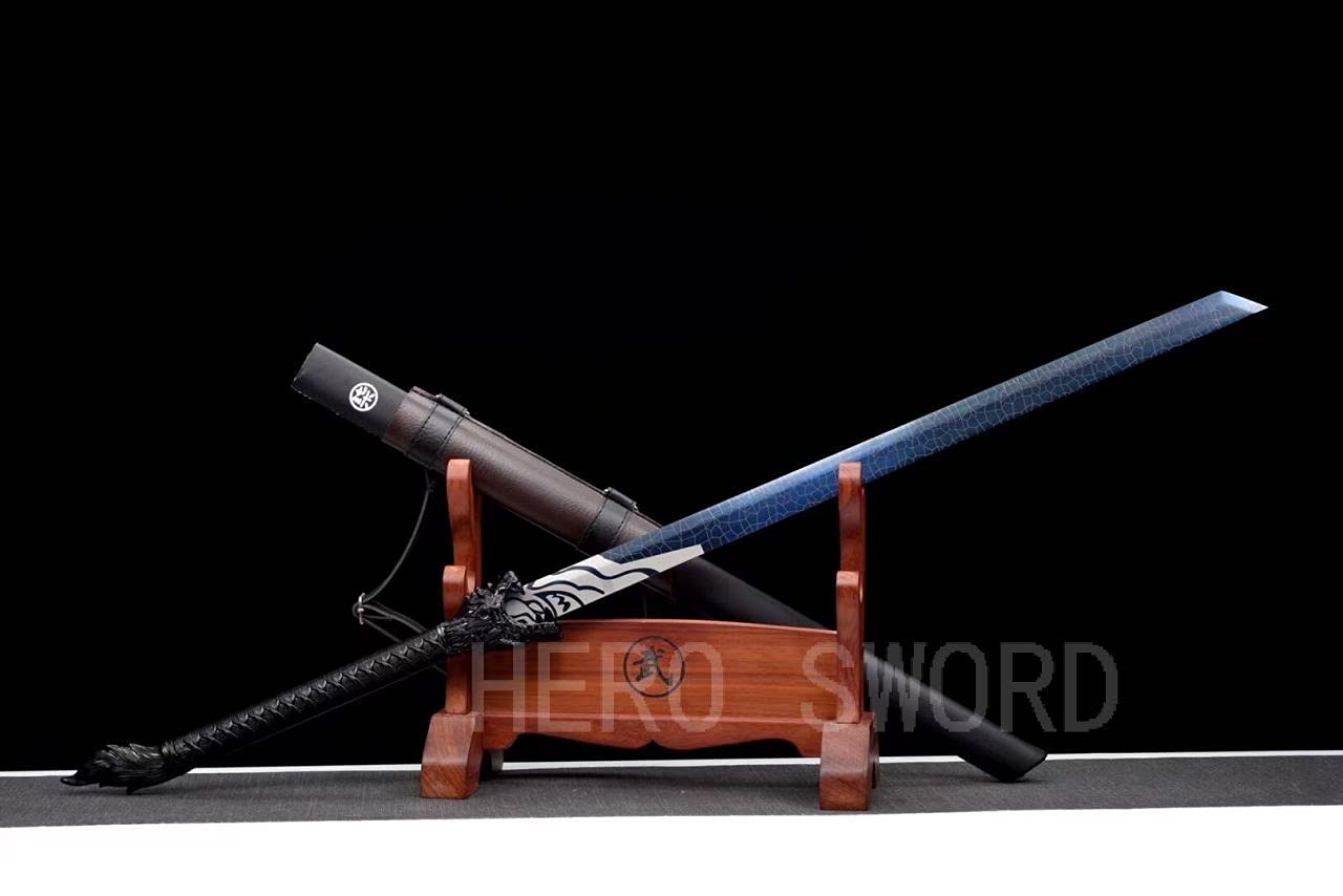 Assassin Five Six Seven Anime Replica Cosplay Katana - Shadow 柒 Japanese Samurai Sword with Blue Blade | Handmade 9260 Spring Steel | Perfect for Cosplay, Collectors & Martial Arts Training (#6)