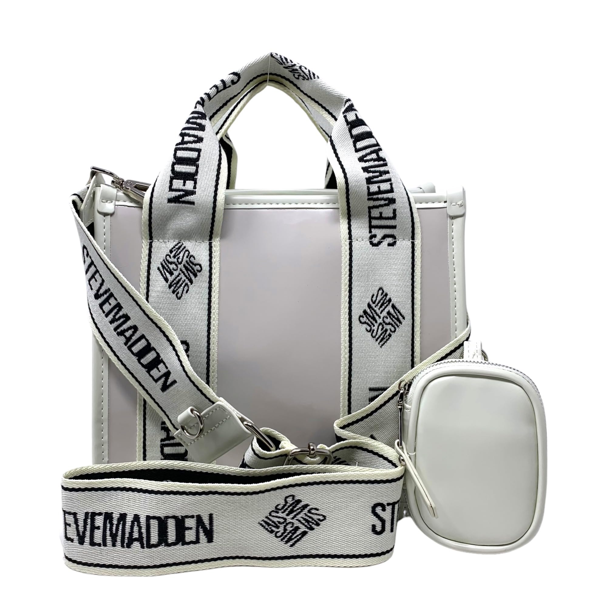 Steve Madden Women's Bwebber Bag - Faux Patent Leather Crossbody Purse in Chalk White | Stylish Handbag for Work, Date Night & Everyday Use